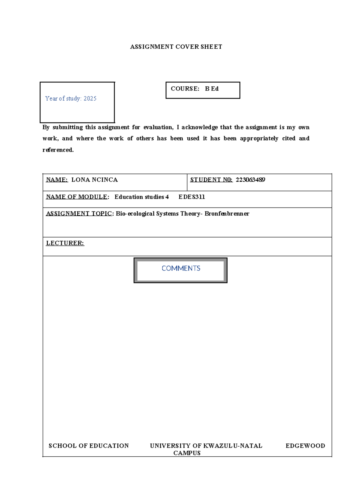 EDES311 Assignment: Ecological Systems Theory & School Violence ...