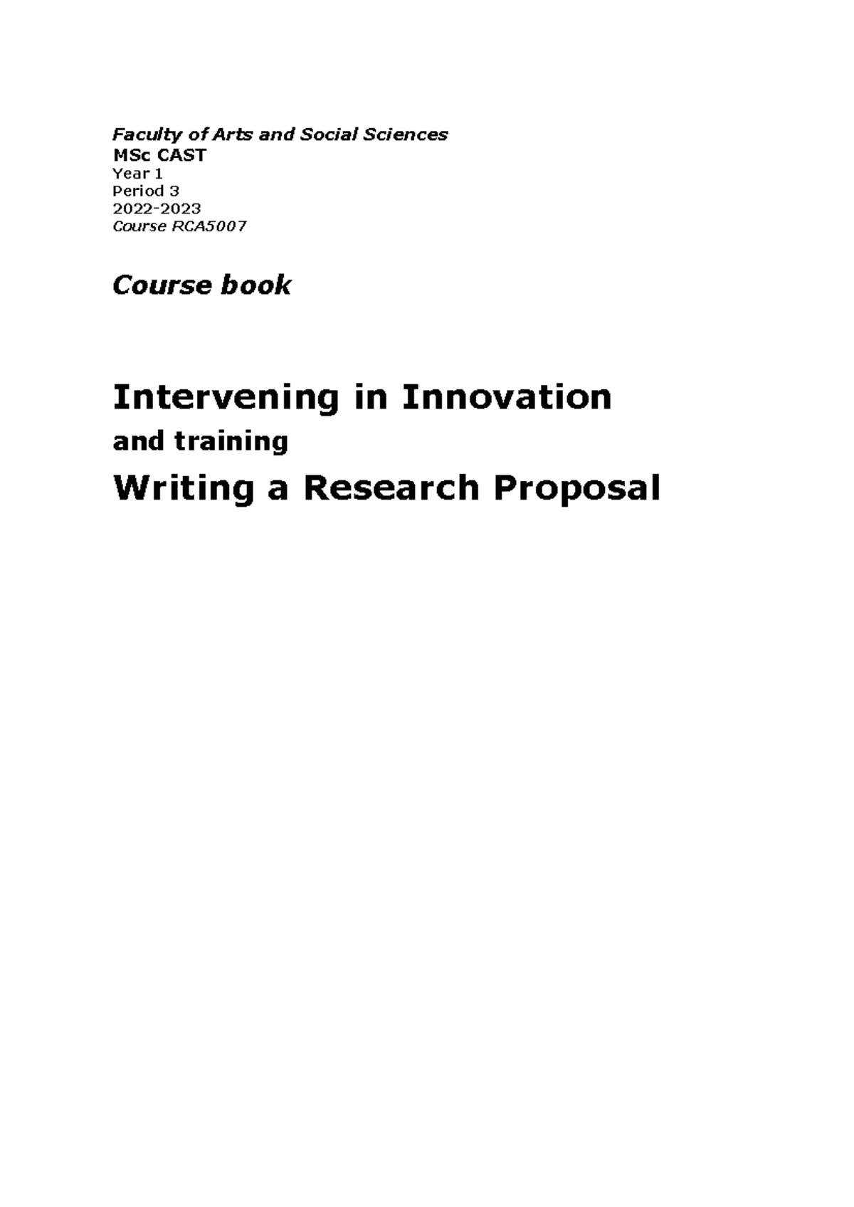 RCA Year 1 Period 3 - Course Book on Research Proposal Writing ...