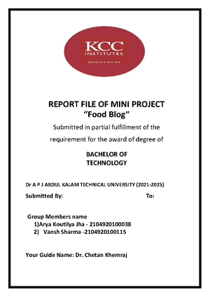 (CSE-VII Sem) Mini project Internship assessment Report format - JSS ...
