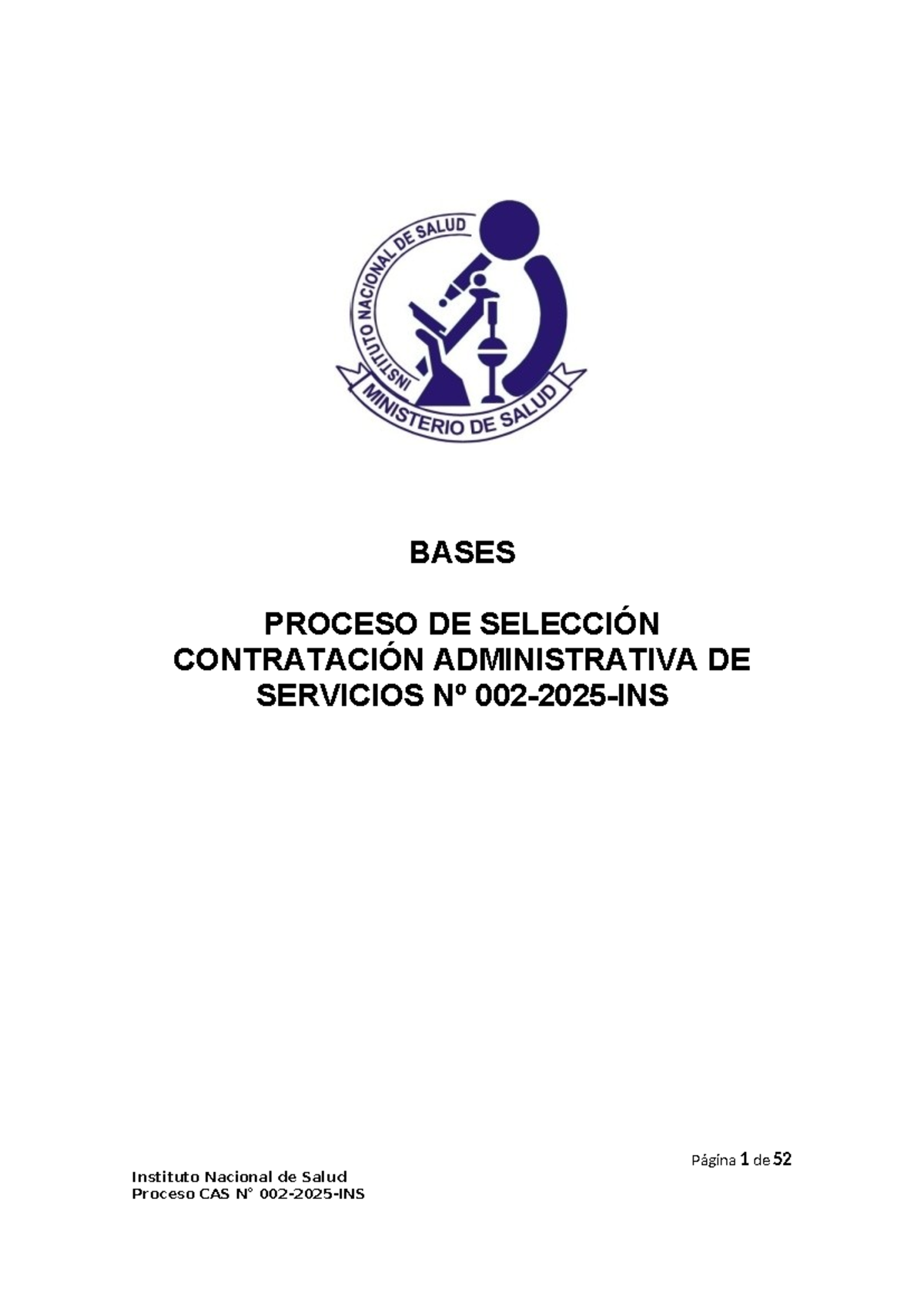 Bases del Proceso de Selección CAS N° 002-2025-INS - Contratación de ...