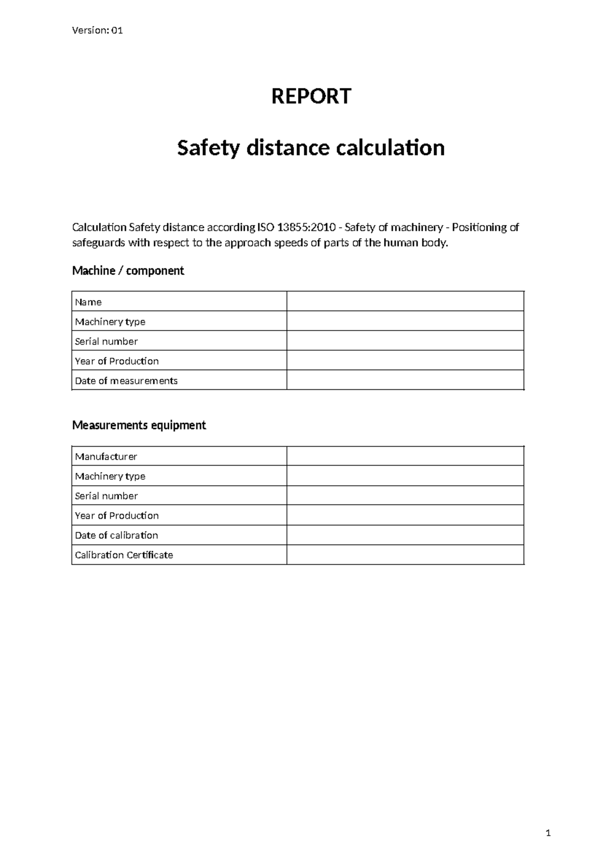 Safety distance calculation - REPORT Safety distance calculation ...