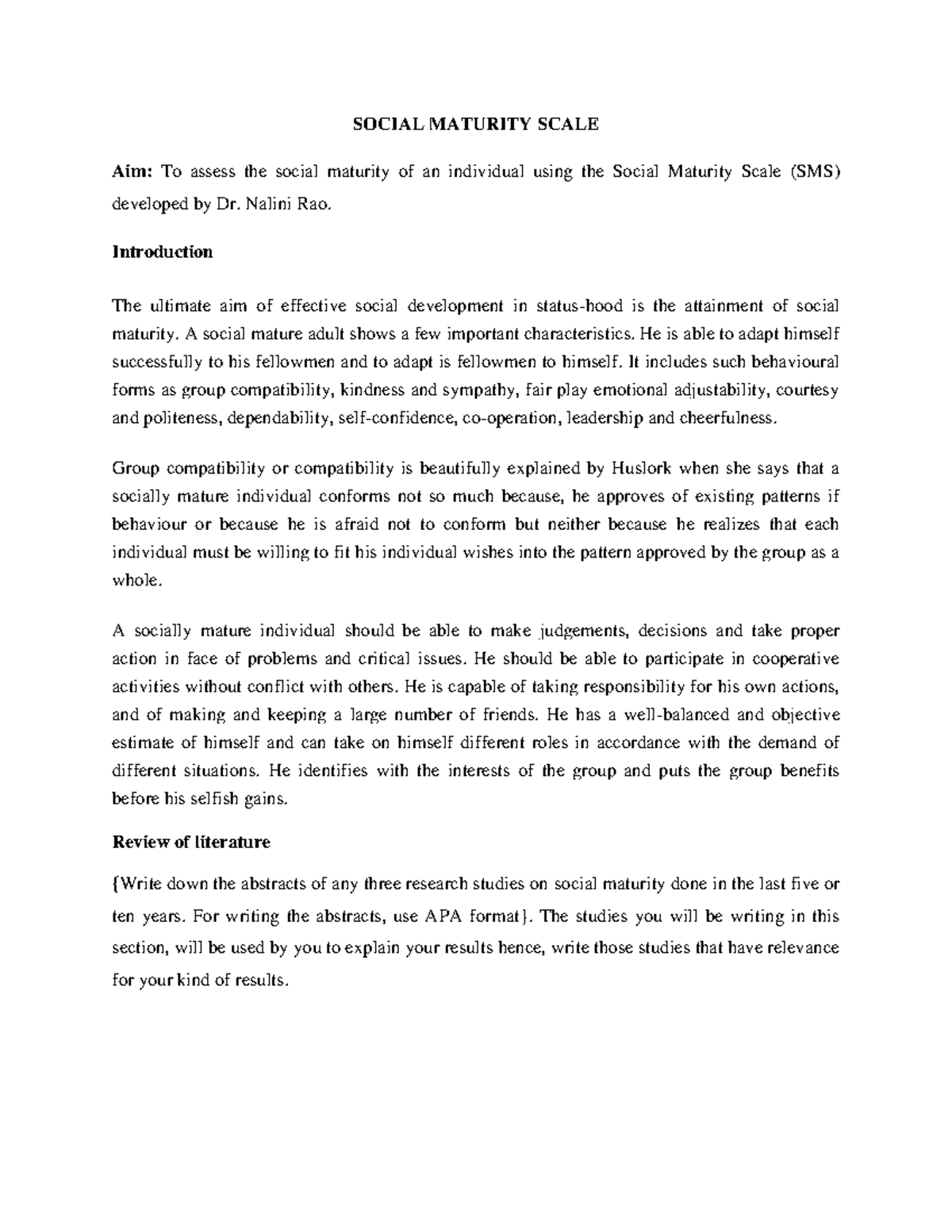 Social Maturity Scale - Comprehensive Assessment Guide and Analysis ...