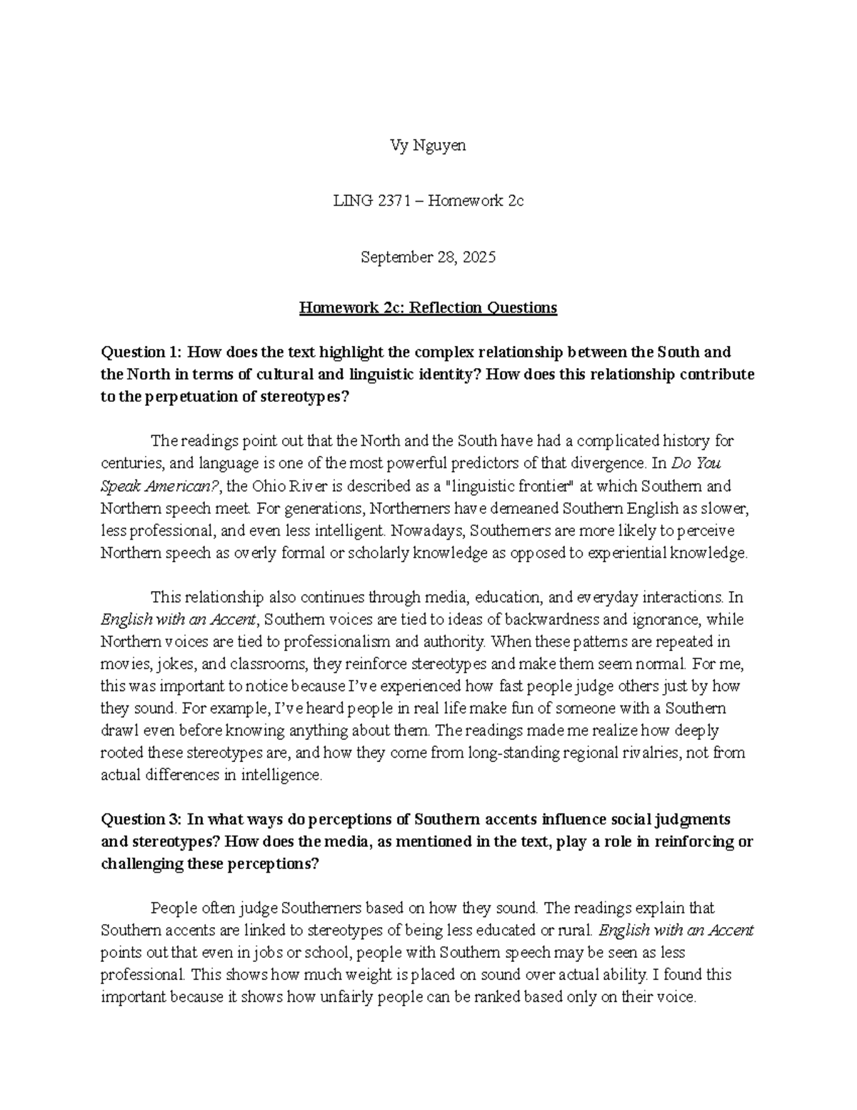 LING 2371 Homework 2c: Reflection on Language & Identity - Studocu