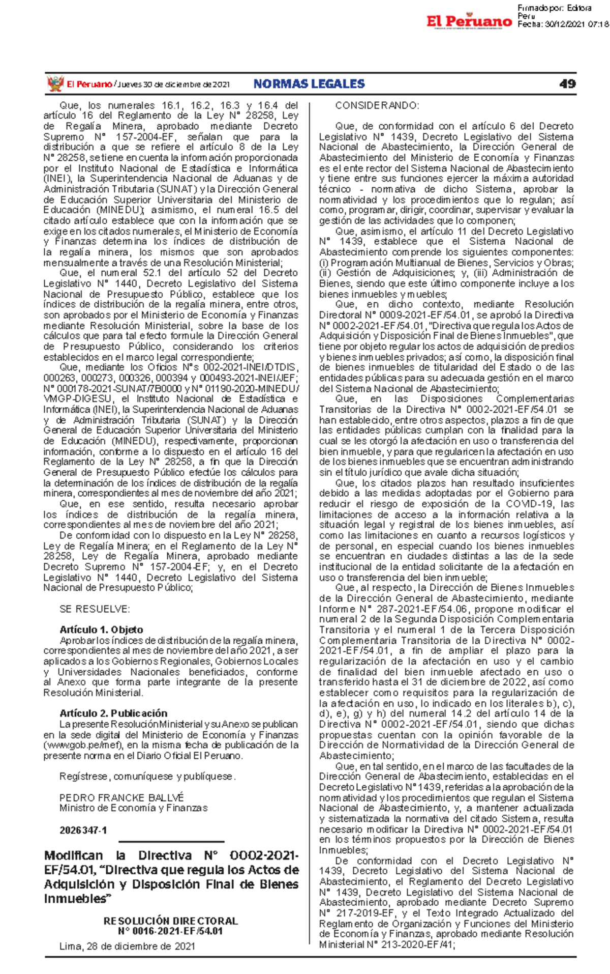 RD0016 2021EF5401 - Modificación de Directiva sobre Bienes Inmuebles ...
