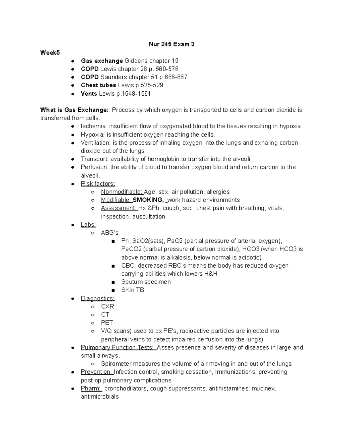 Nur 245 Exam 3 - Comprehensive Study Notes on Respiratory Care - Studocu