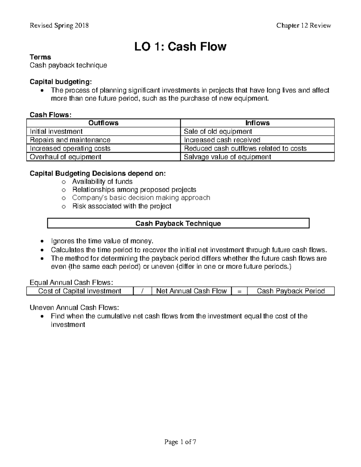 G12 - Chapter 12: Cash Flow Analysis & Capital Budgeting Techniques ...