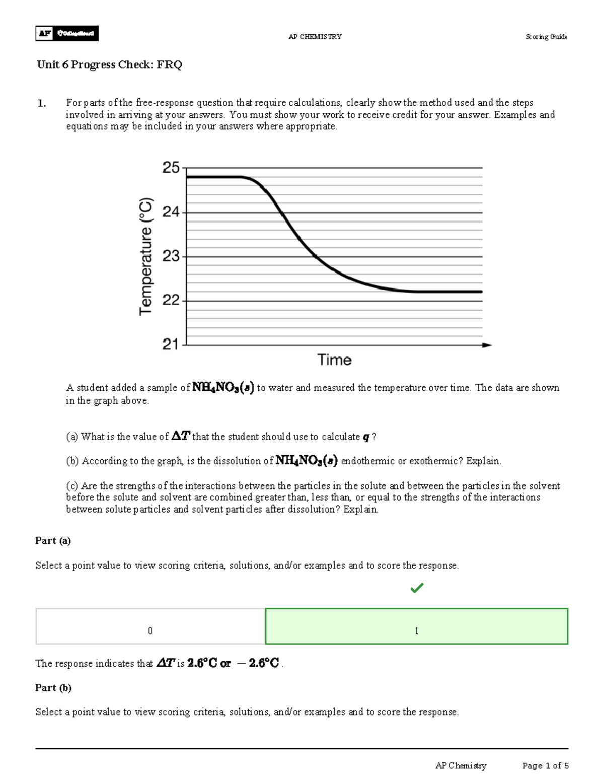 AP CHEMISTRY Unit 6 Progress Check: Scoring Guide for FRQ - Studocu