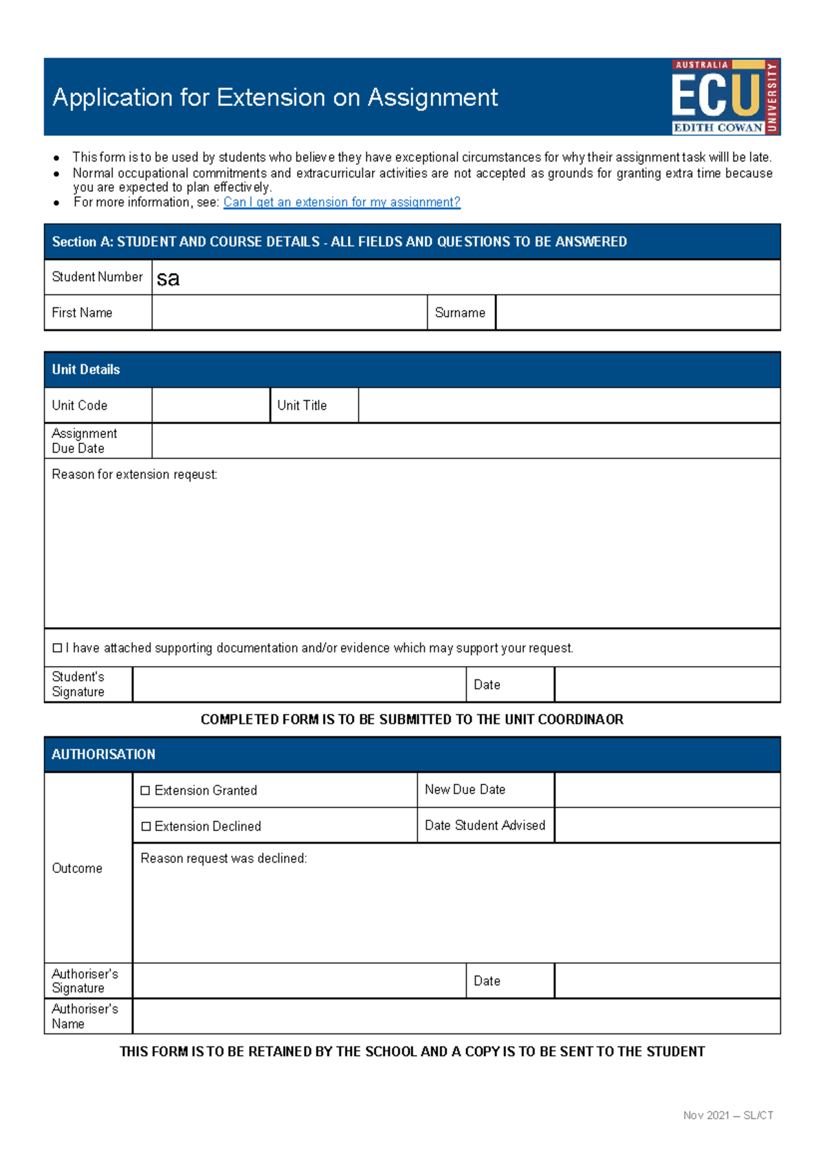 Application for Assignment Extension - Nov 2021 - SL/CT - Studocu