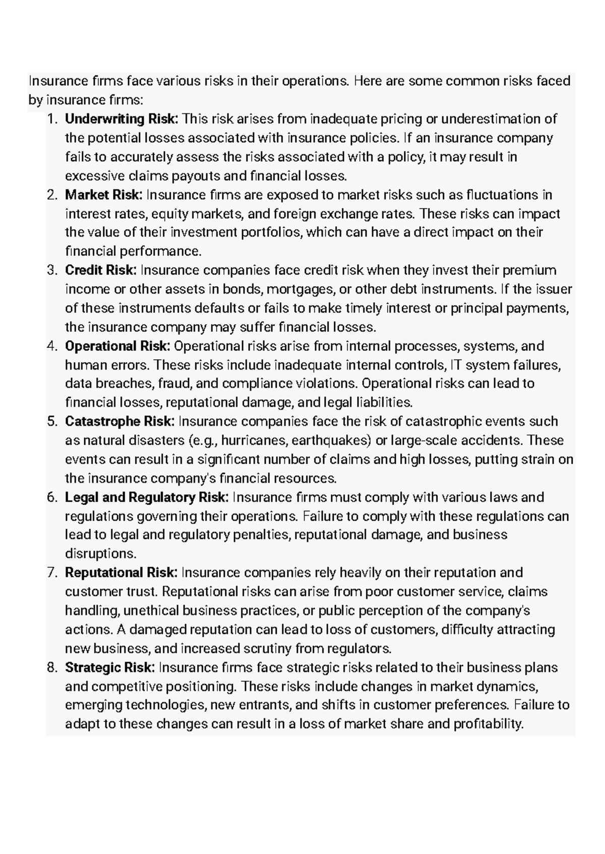 Risks Facing Insurance Firms: An Overview of Key Challenges - Studocu