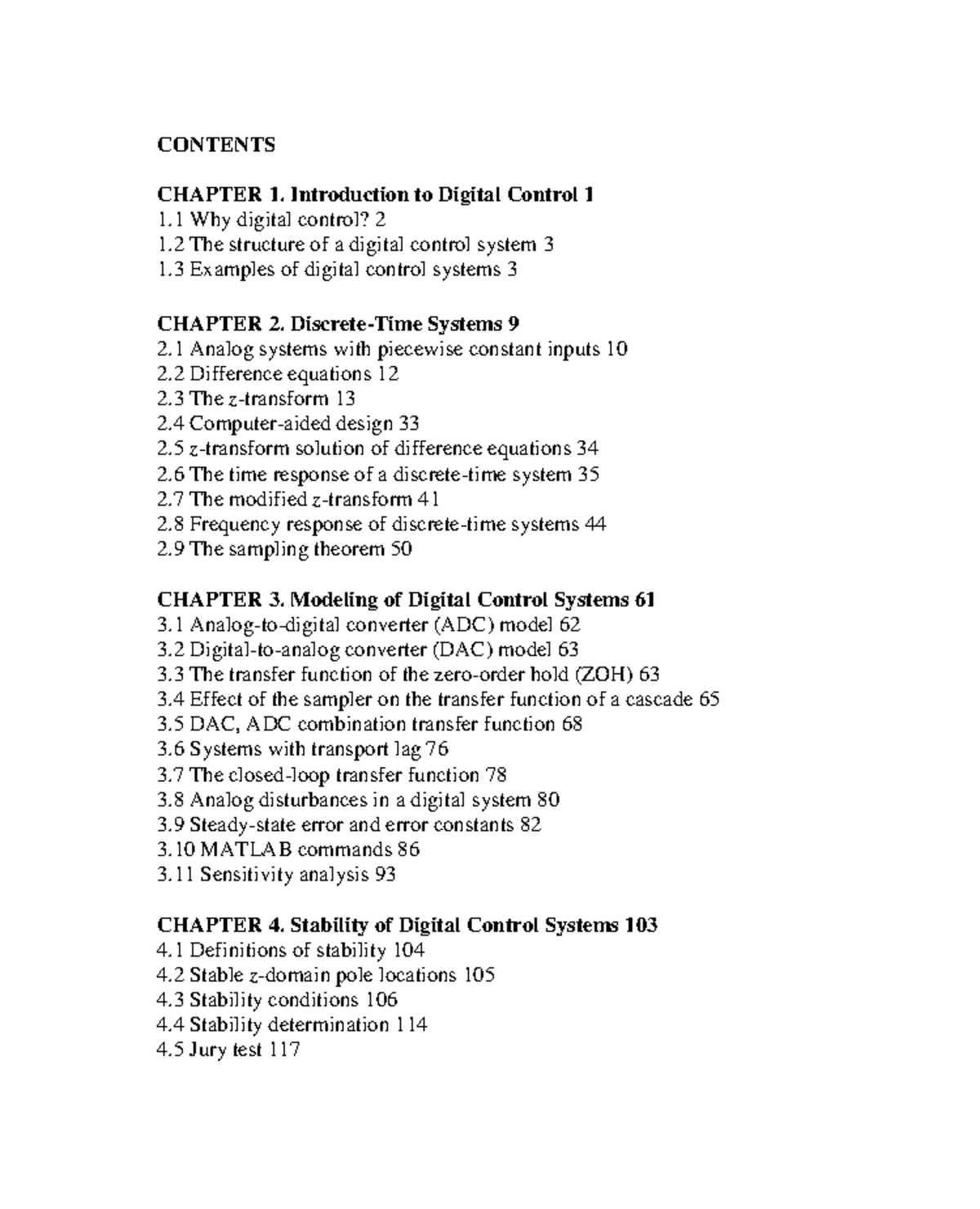 Digital Control Systems Overview: Chapter Contents and Topics - Studocu