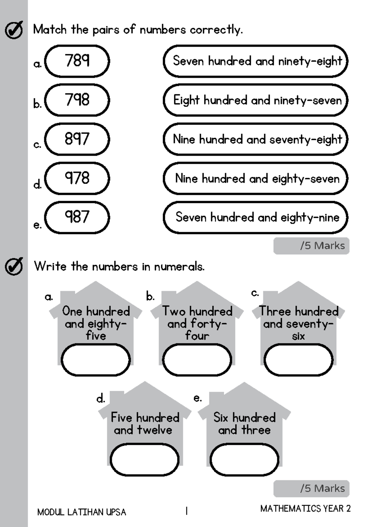 MATH YEAR 2 (DLP) - MODUL LATIHAN UPSA Exercises and Solutions - Document Preview