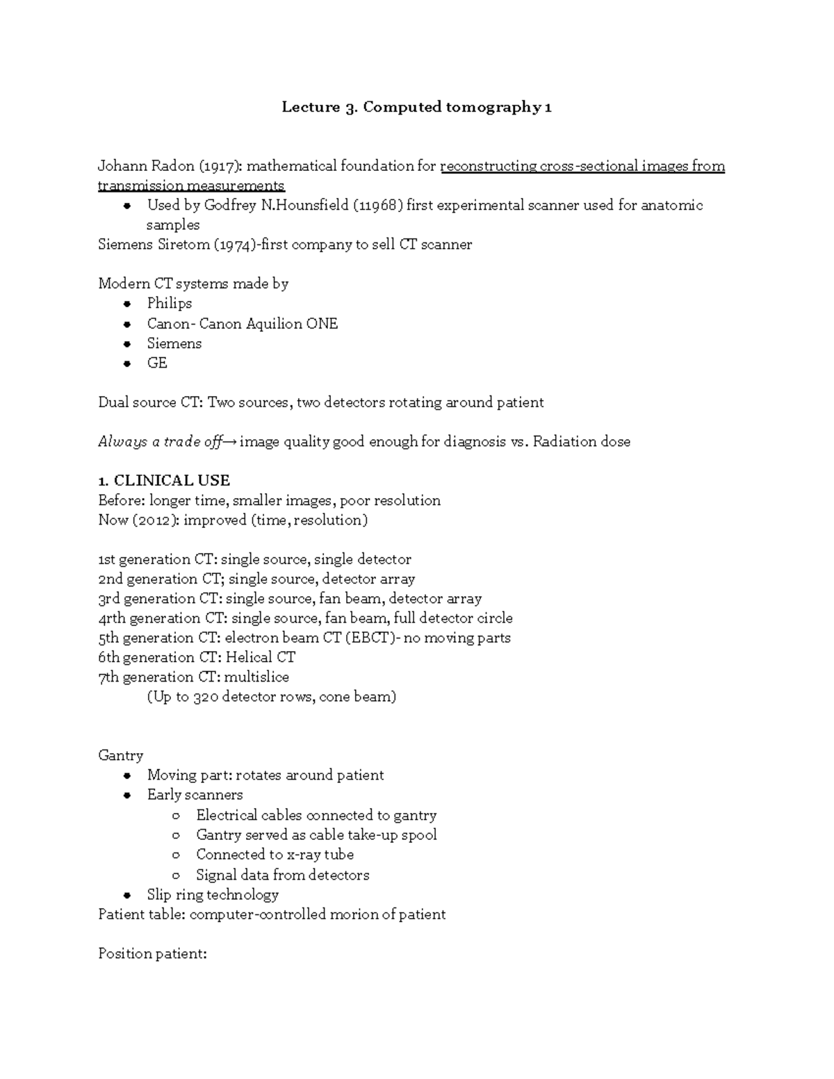 Medical Imaging Notes - LECTURE 3: Introduction to Computed Tomography ...