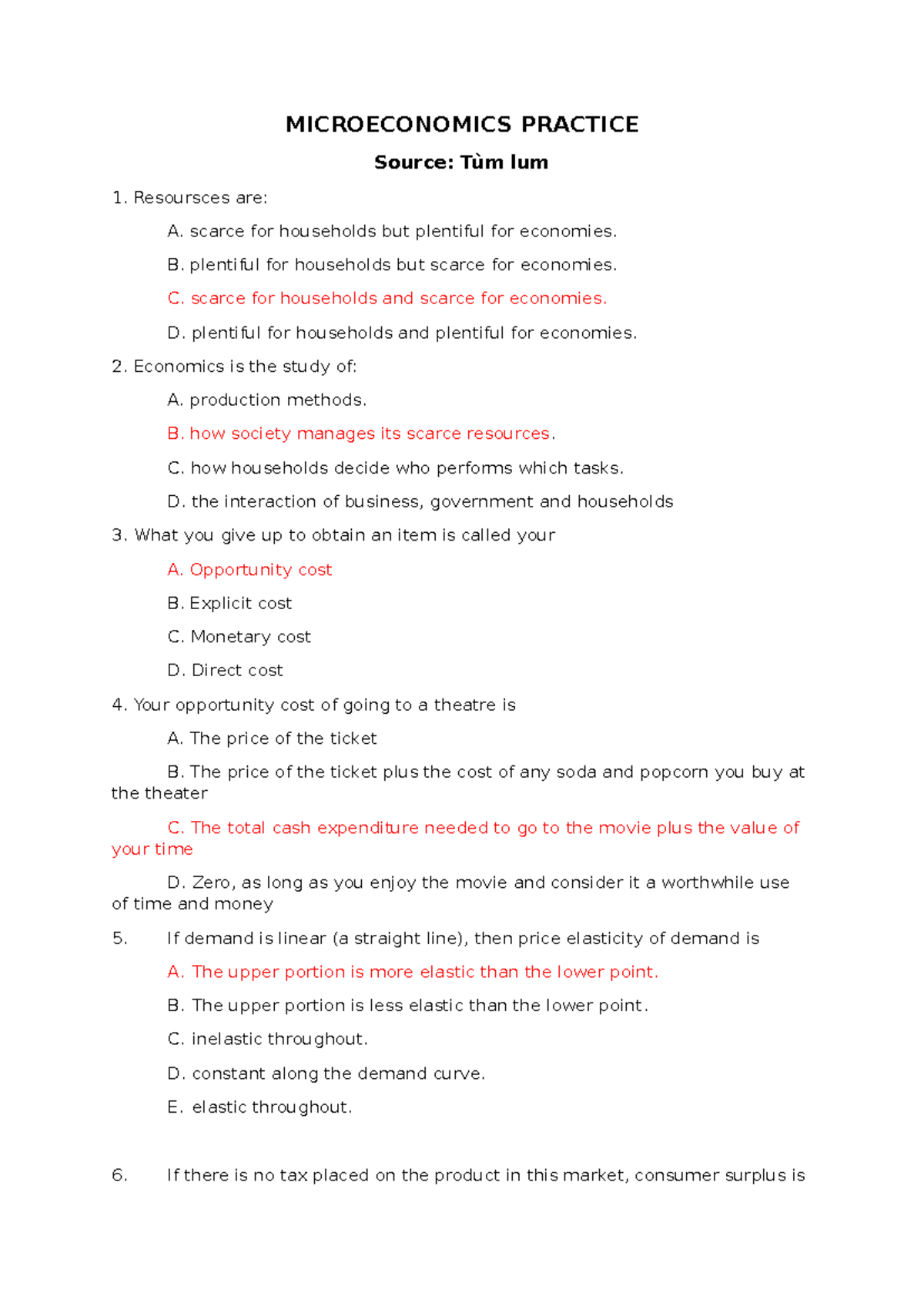 Microeconomics Practice Questions and Answers (ECO 101) - Studocu
