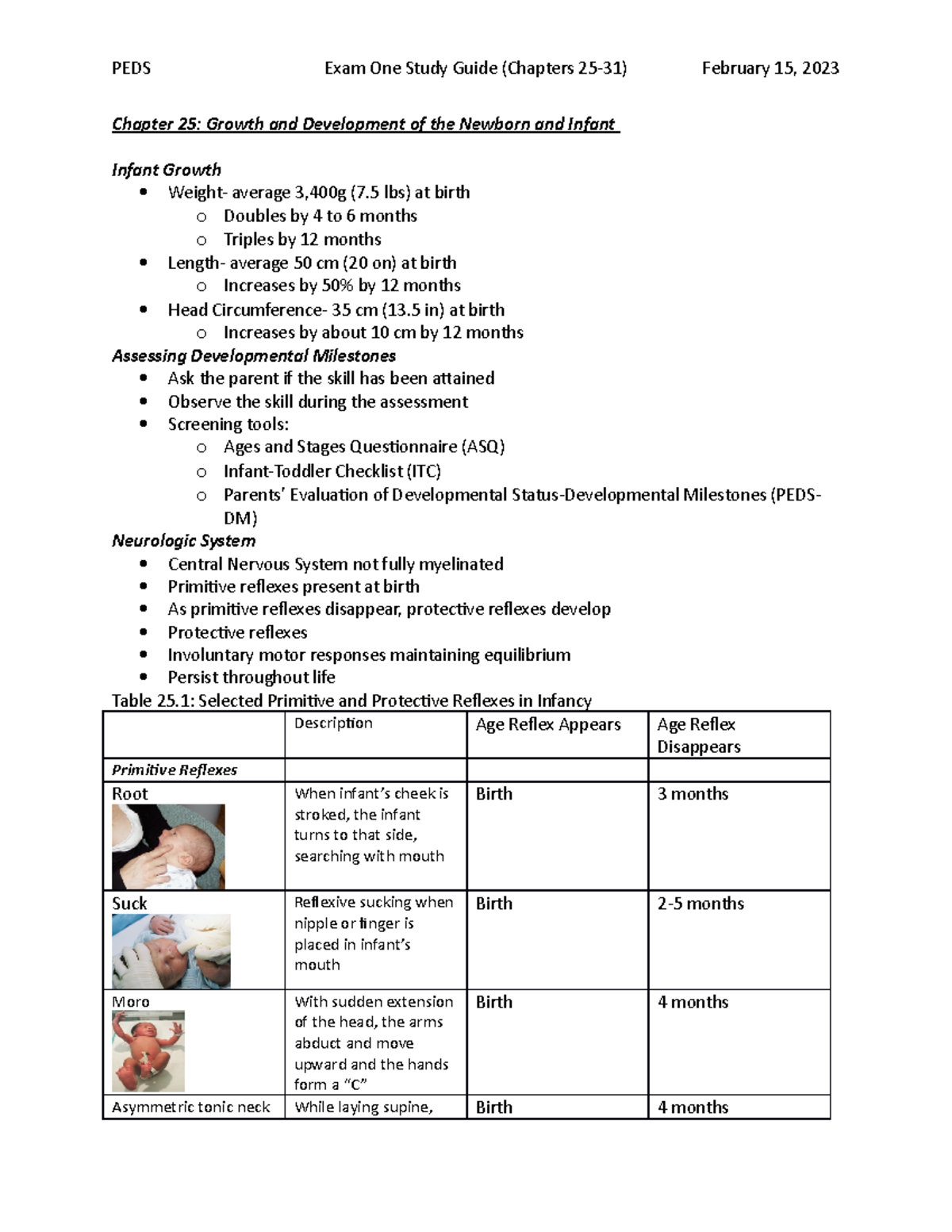 PEDS 101: Study Guide for Exam One - Newborn & Infant Growth - Studocu