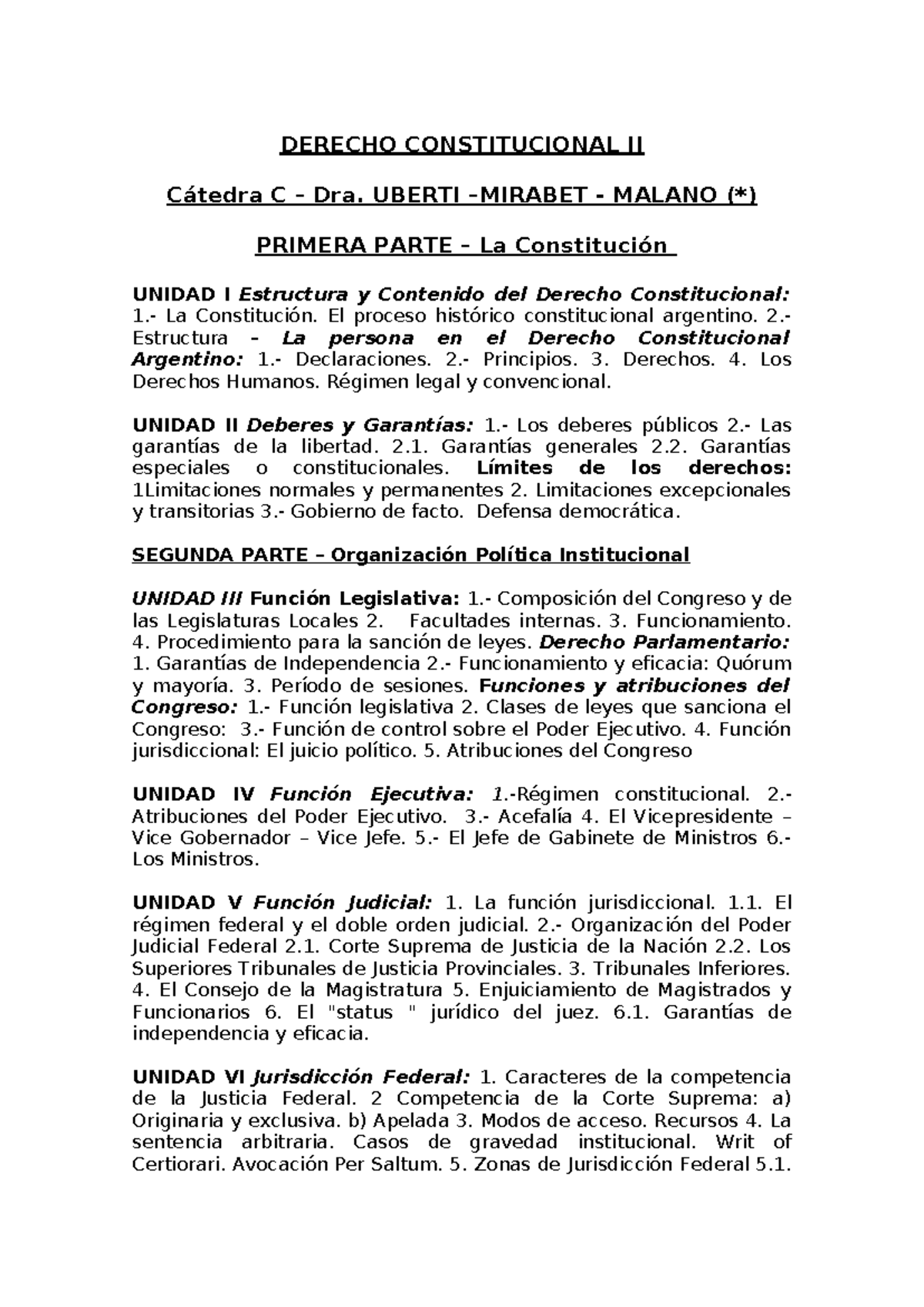 DERECHO CONSTITUCIONAL II - Programa de Curso de Verano 2025 - Studocu