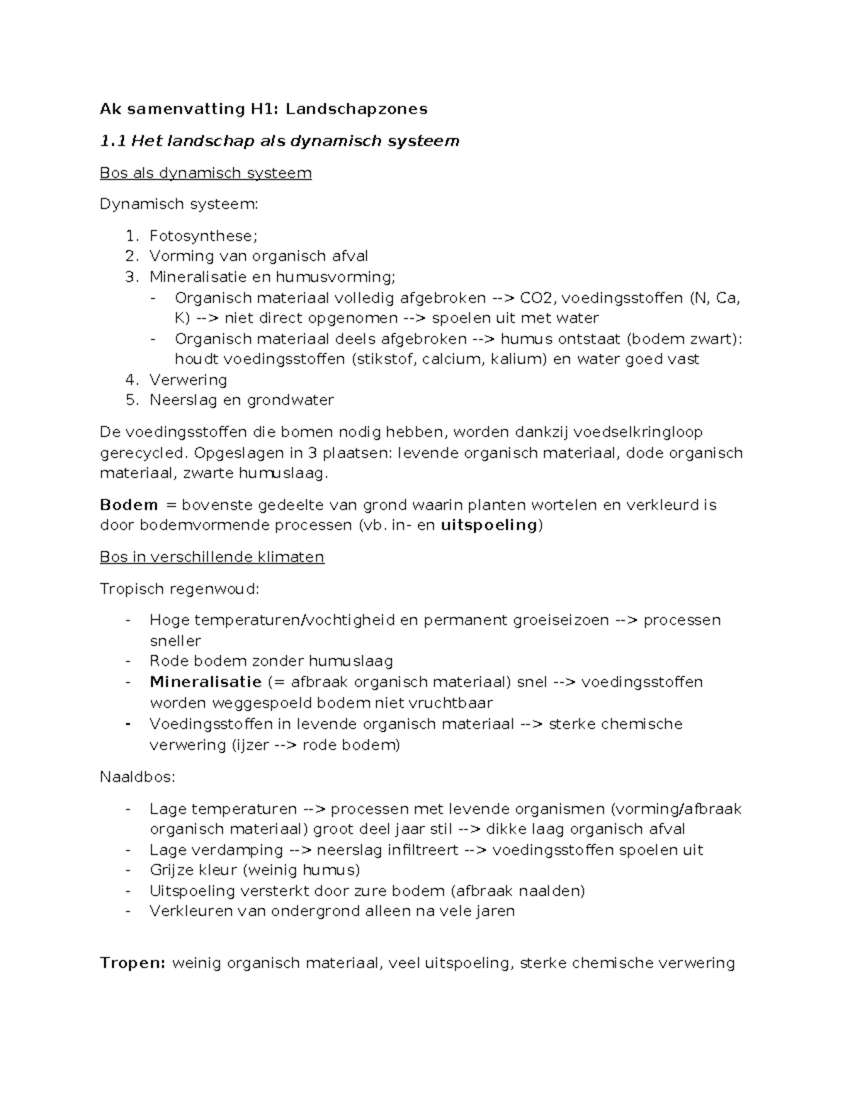 Ak samenvatting AK klas 6 H1: Landschapzones en Geofactoren - Studeersnel