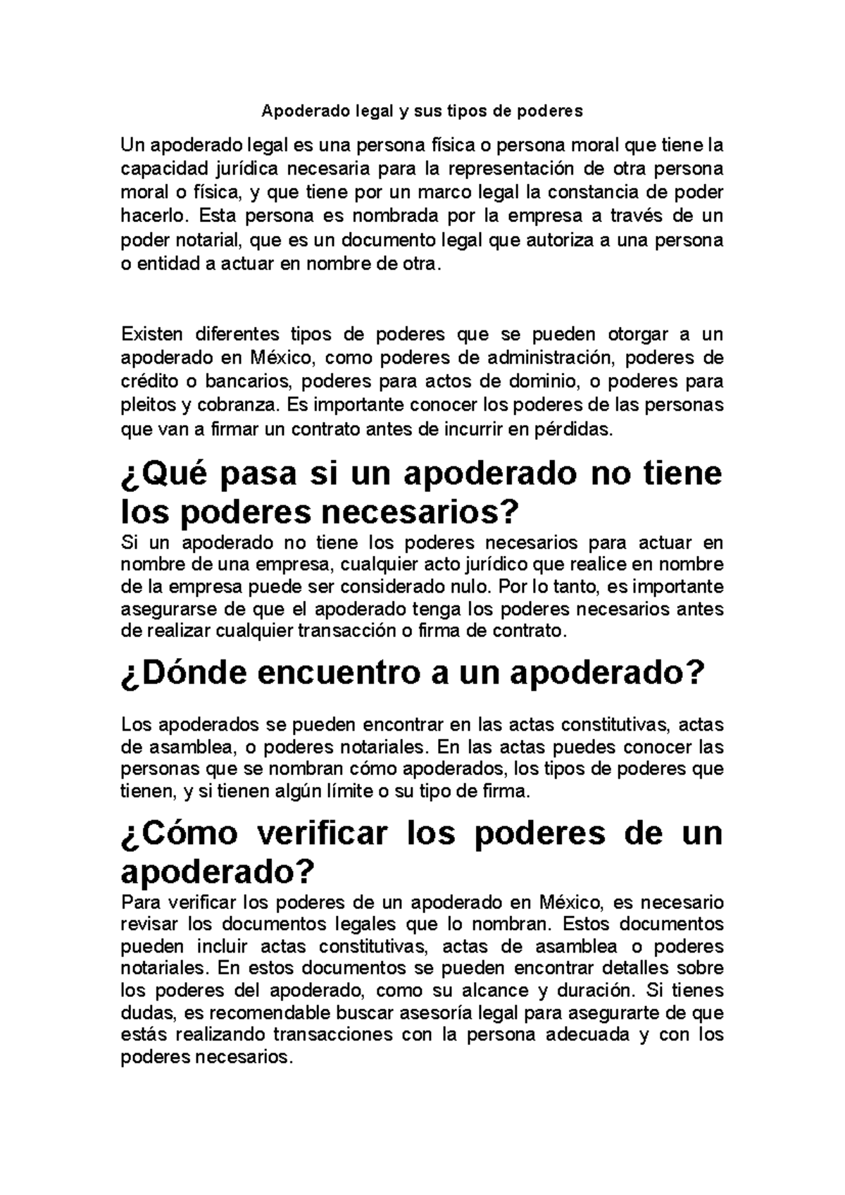 Tipos de Poderes y Funciones del Apoderado Legal en México - Studocu