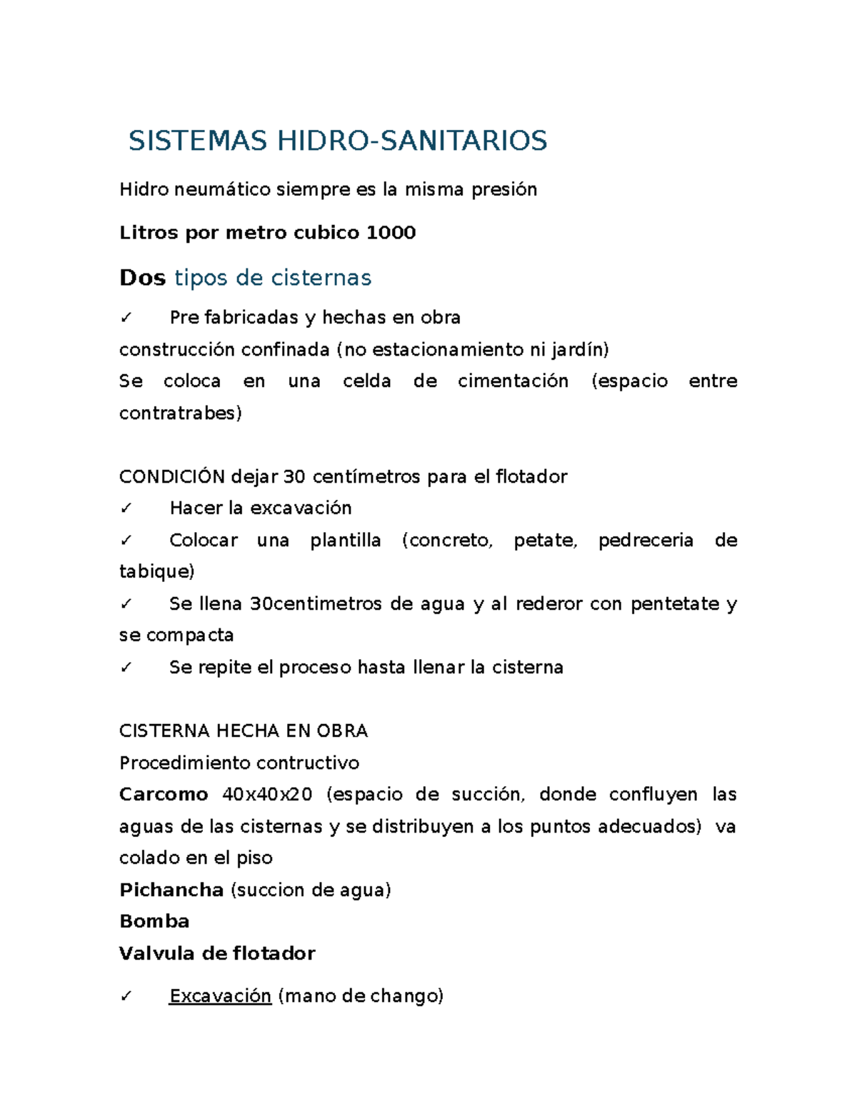 Sistemas Hidro-Sanitarios: Clase 03/09, Procedimientos y ...