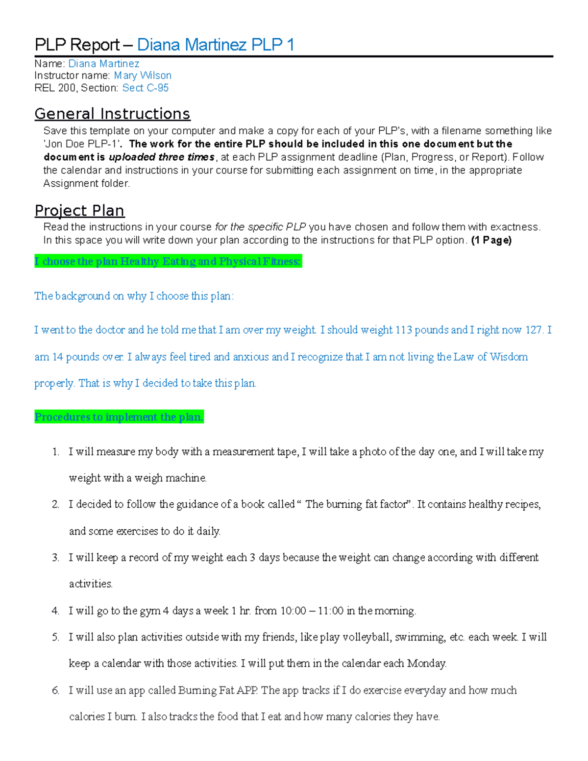 Fdrel 200 Provident Living Project Report Template - PLP Report – Diana ...