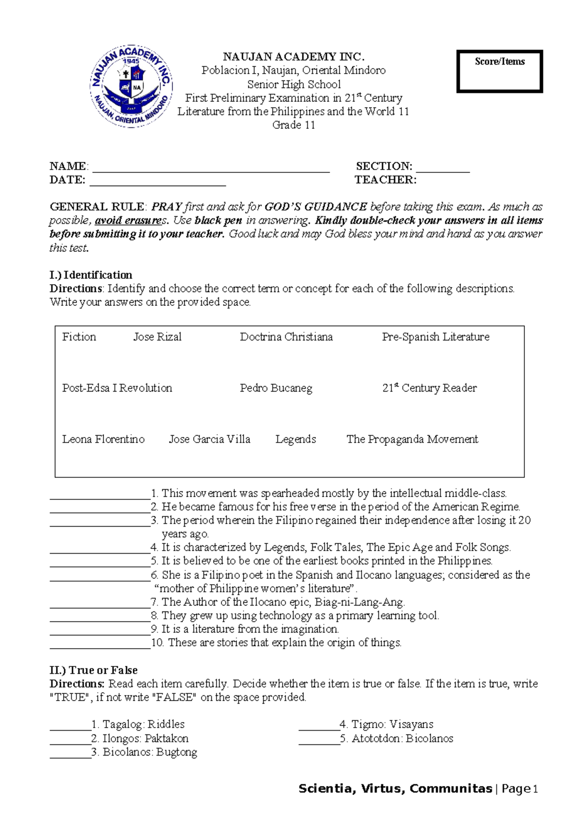 Grade 11 21st Century Literature Preliminary Exam Guide - Studocu
