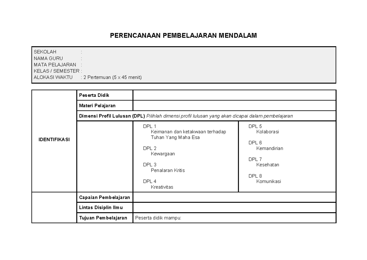 Rancangan Pembelajaran Mendalam: Format PPM - RPM Modul Ajar - Studocu