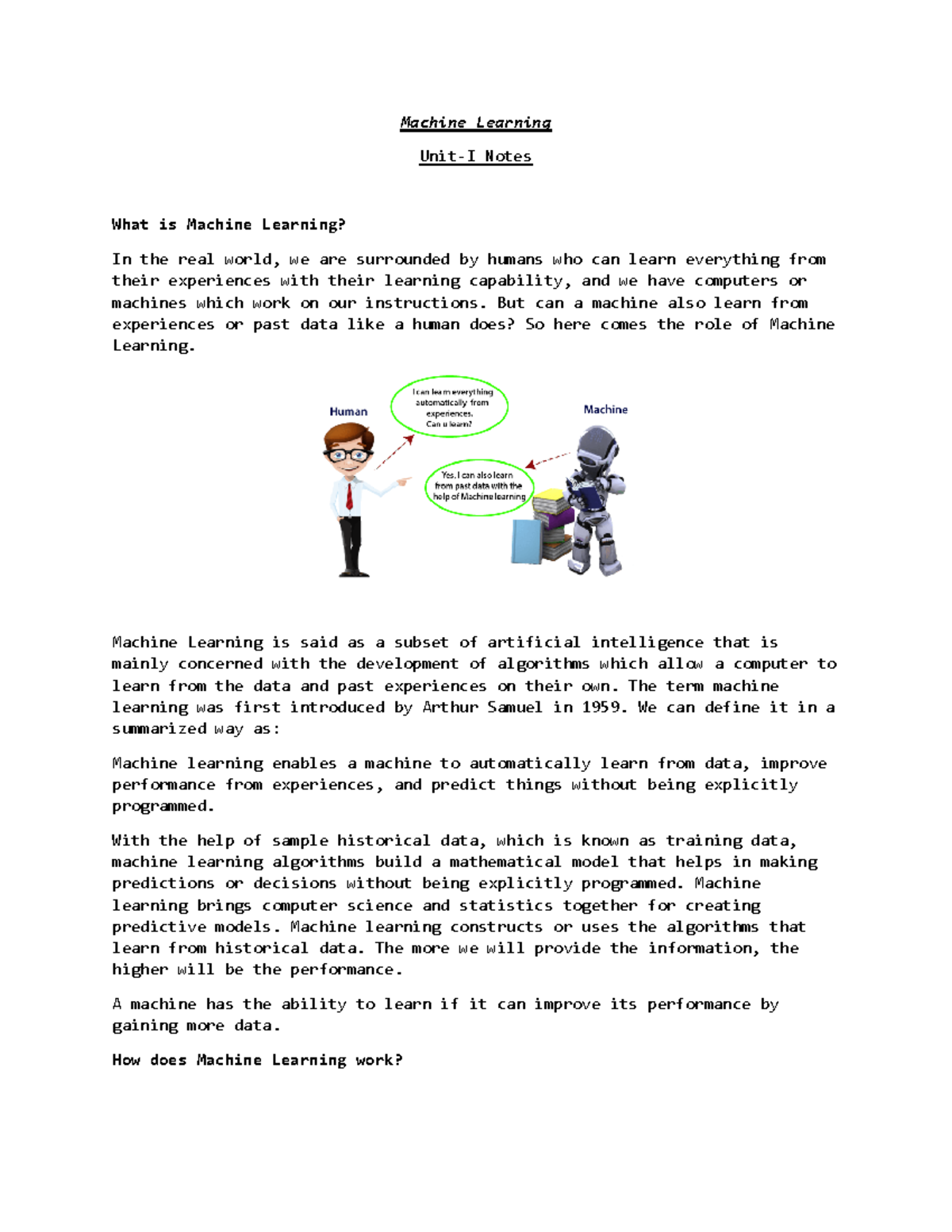 Machine Learning (ML) Unit-II Notes: Understanding Algorithms and ...