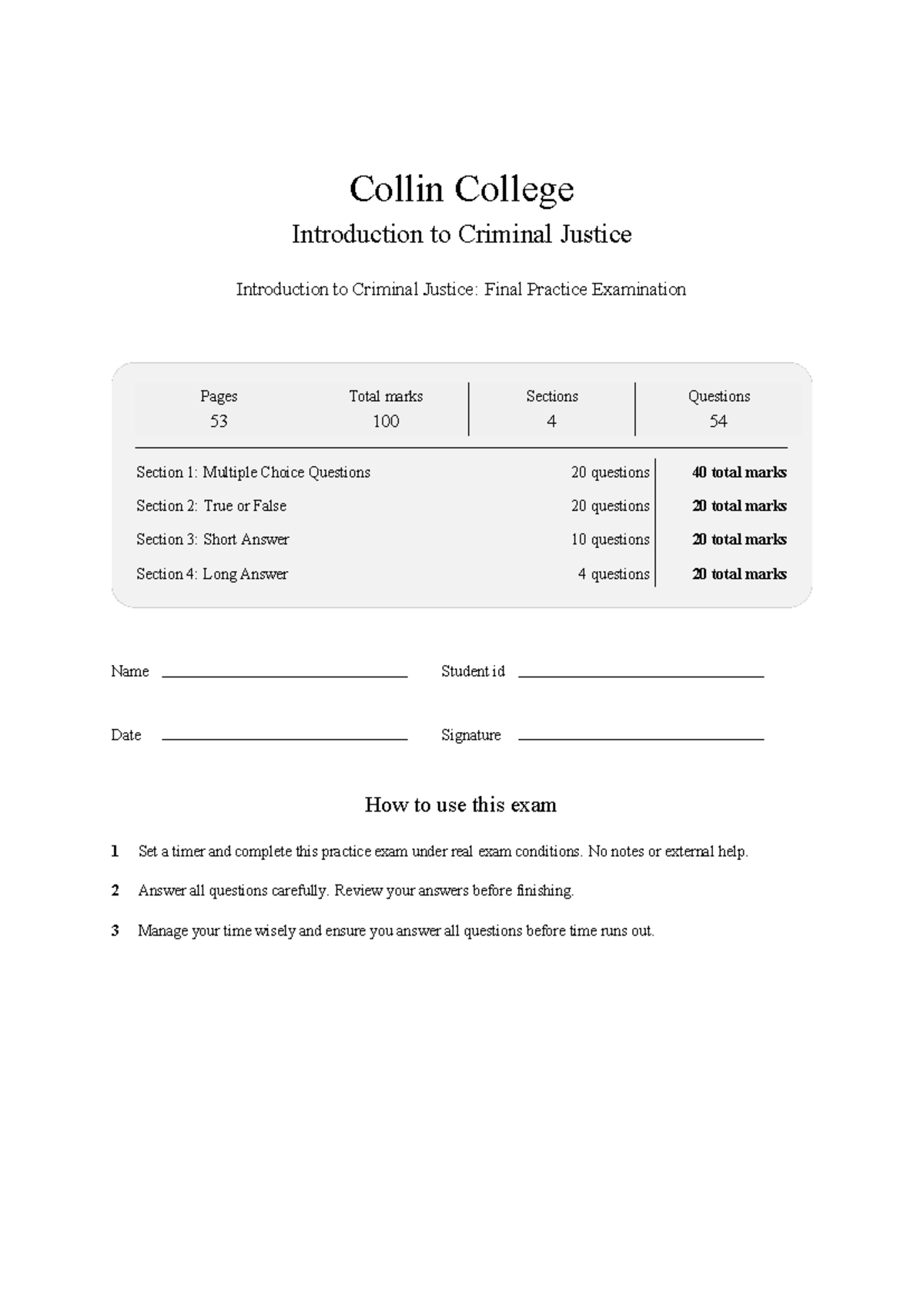 Collin College CRJ 1301: Final Exam Practice Questions & Answers - Studocu