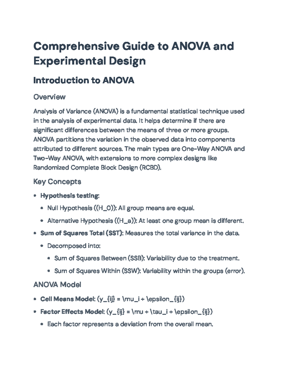 Comprehensive Guide to ANOVA and Experimental Design for Statistics ...