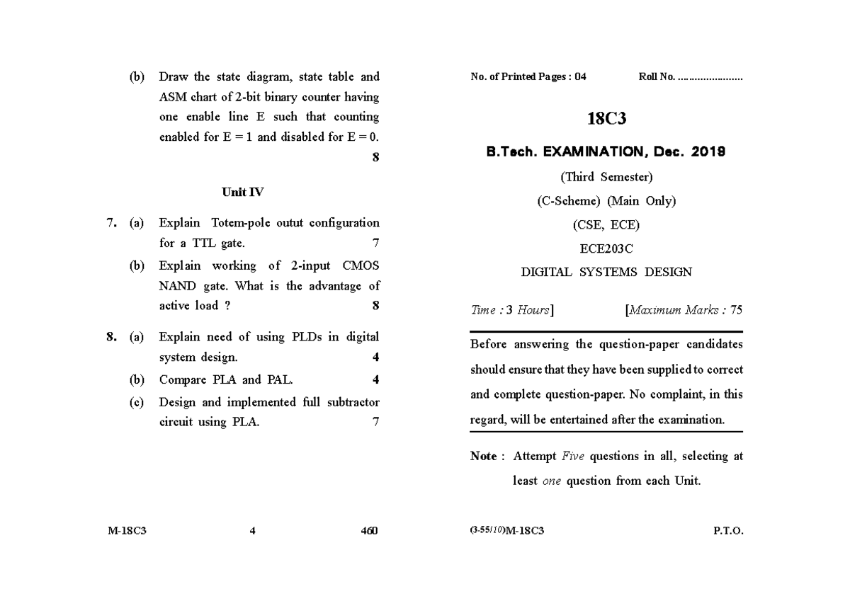 ECE203C - Pyq of digital systems design - M-18C3 4 460 (3-55/ 10 )M ...