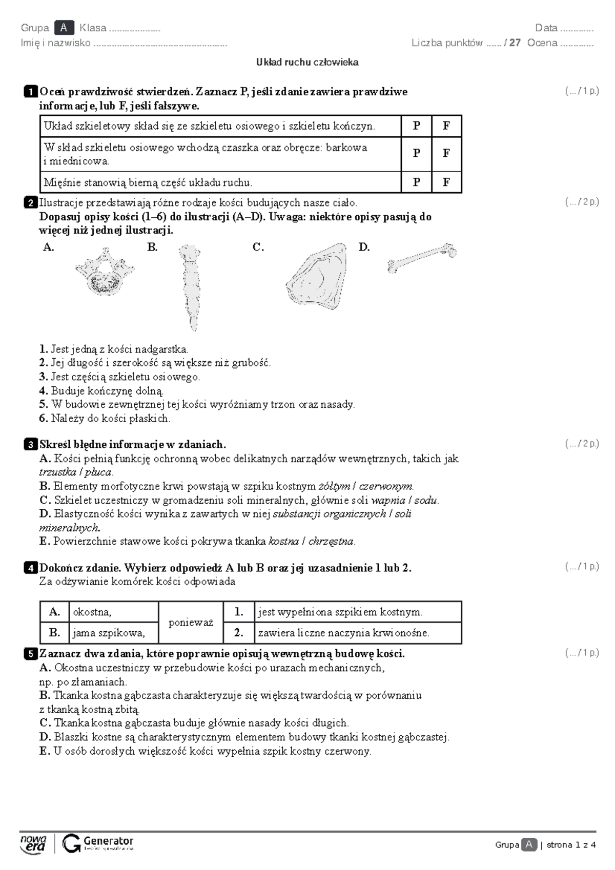 Test - Układ ruchu człowieka 2b1 - Grupa A i B 31 maja - Studocu