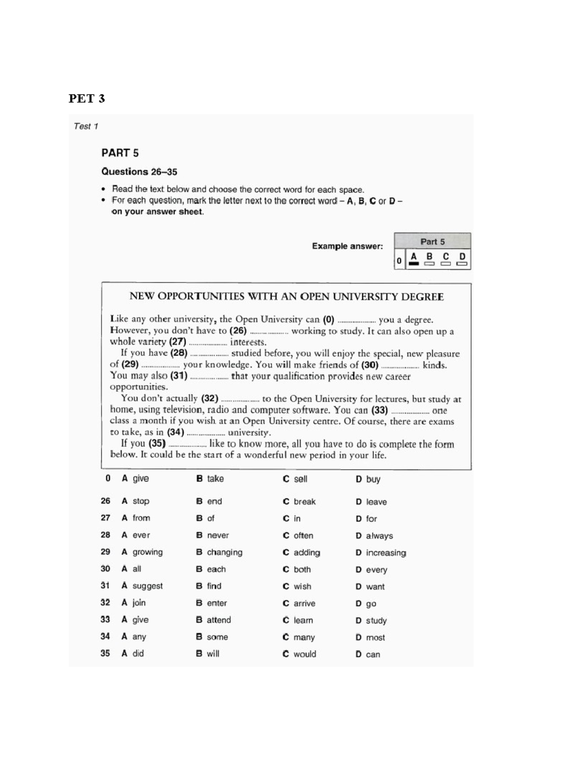 PET 3 - Test 1 & 2 Practice Questions and Answers - Studocu