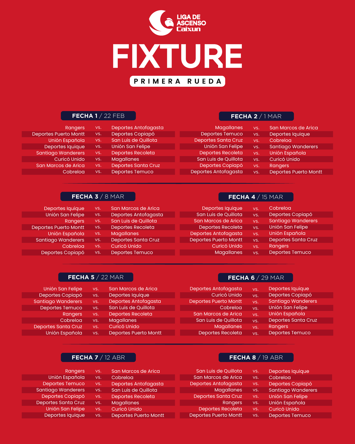 Fixture Oficial Liga de Ascenso Caixun 2026 - PRIMERA Y SEGUNDA FECHA ...
