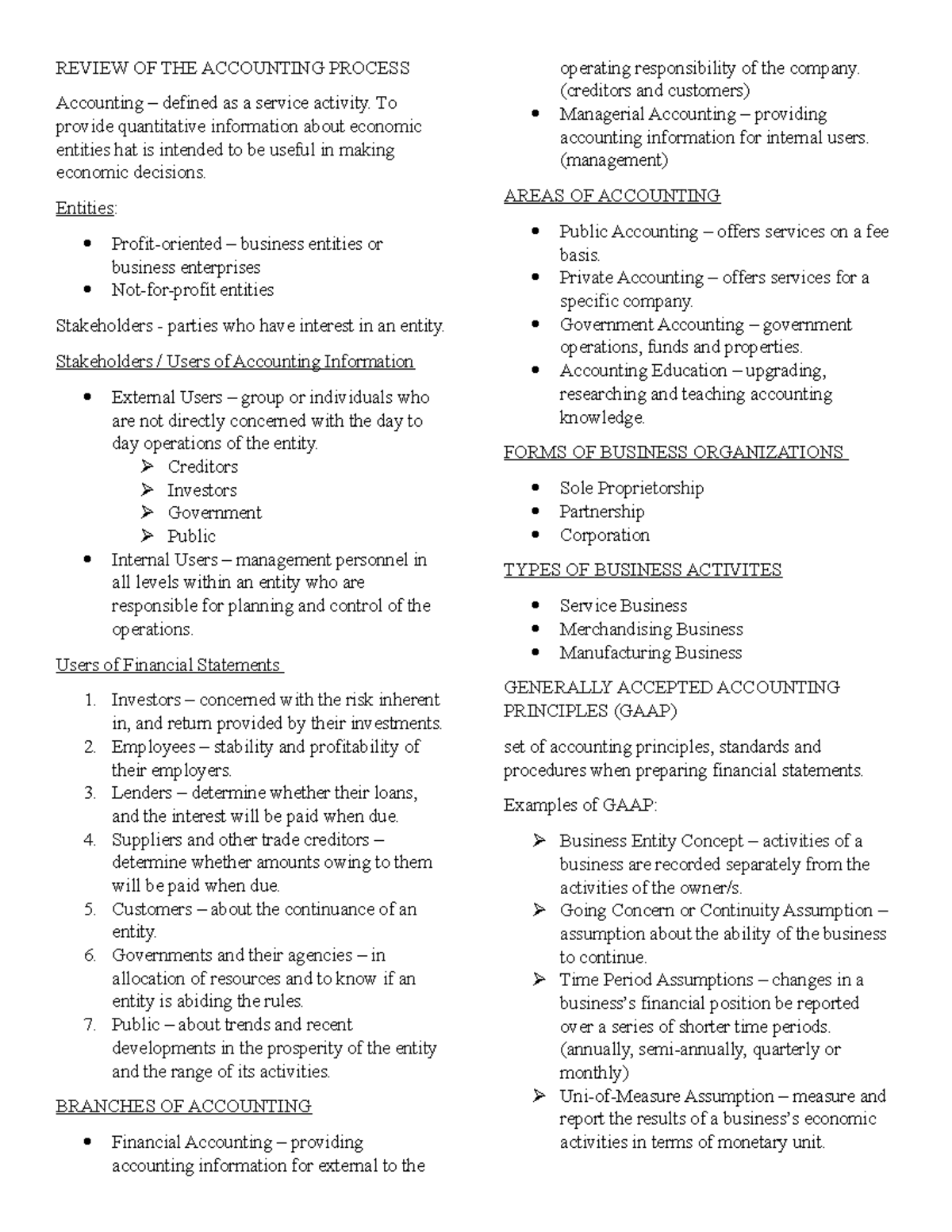 Review of the Accounting Process: Key Concepts and Stakeholders - Studocu