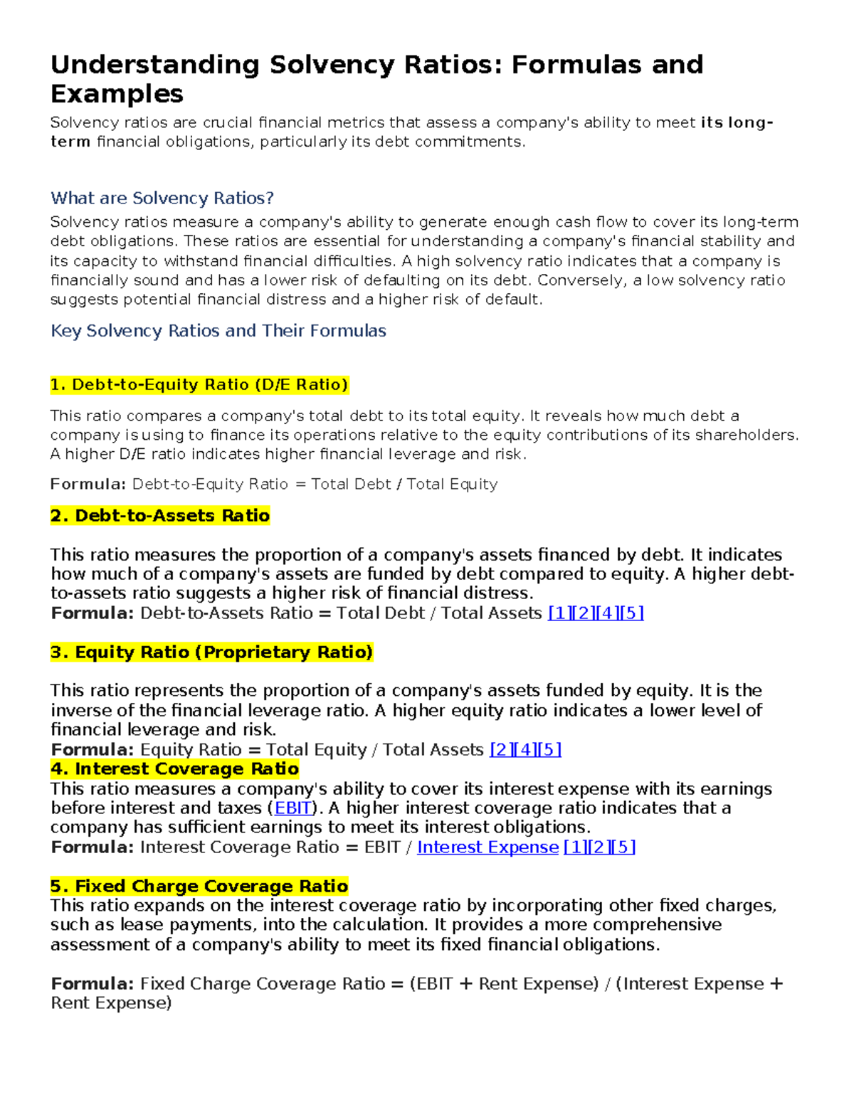 Understanding Solvency and Liquidity Ratios: Key Formulas & Examples -  Studocu