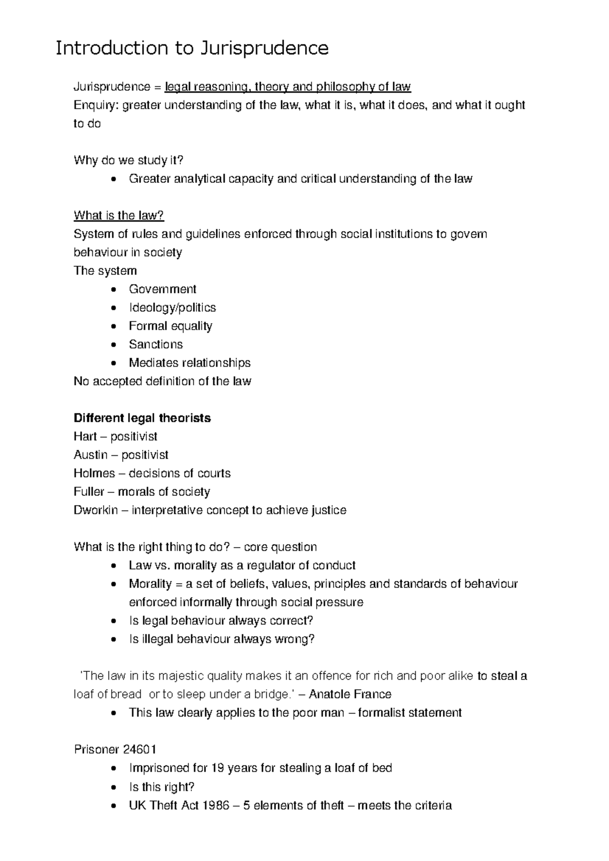 Jurisprudence 101 - Lecture Notes on Legal Theory & Philosophy - Studocu