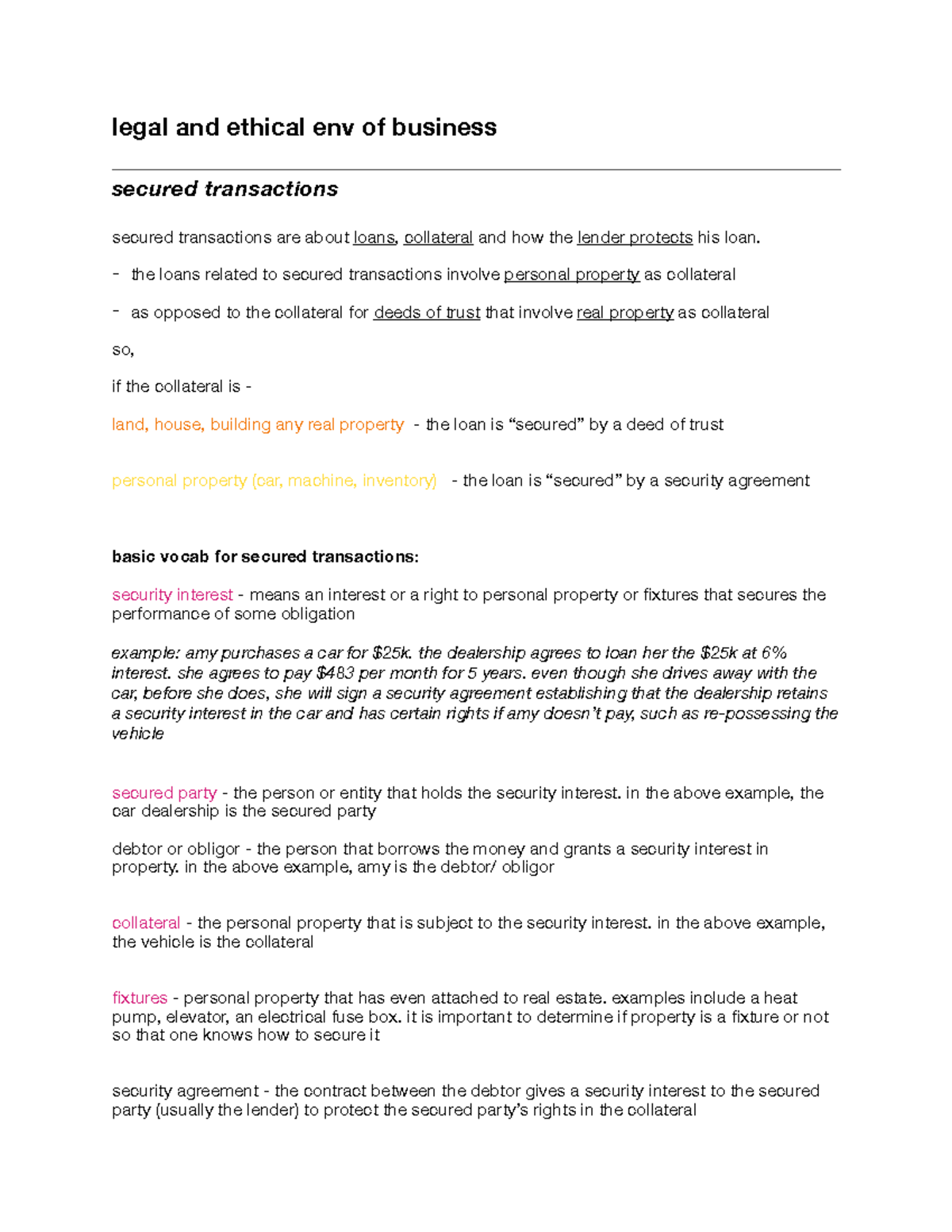 Secured Transactions Overview: Contracts, Collateral, and Rights ...