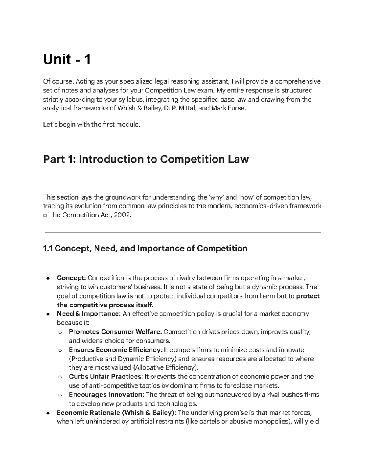 Competition Law Notes for Exam - Course Code: CL101 - Studocu