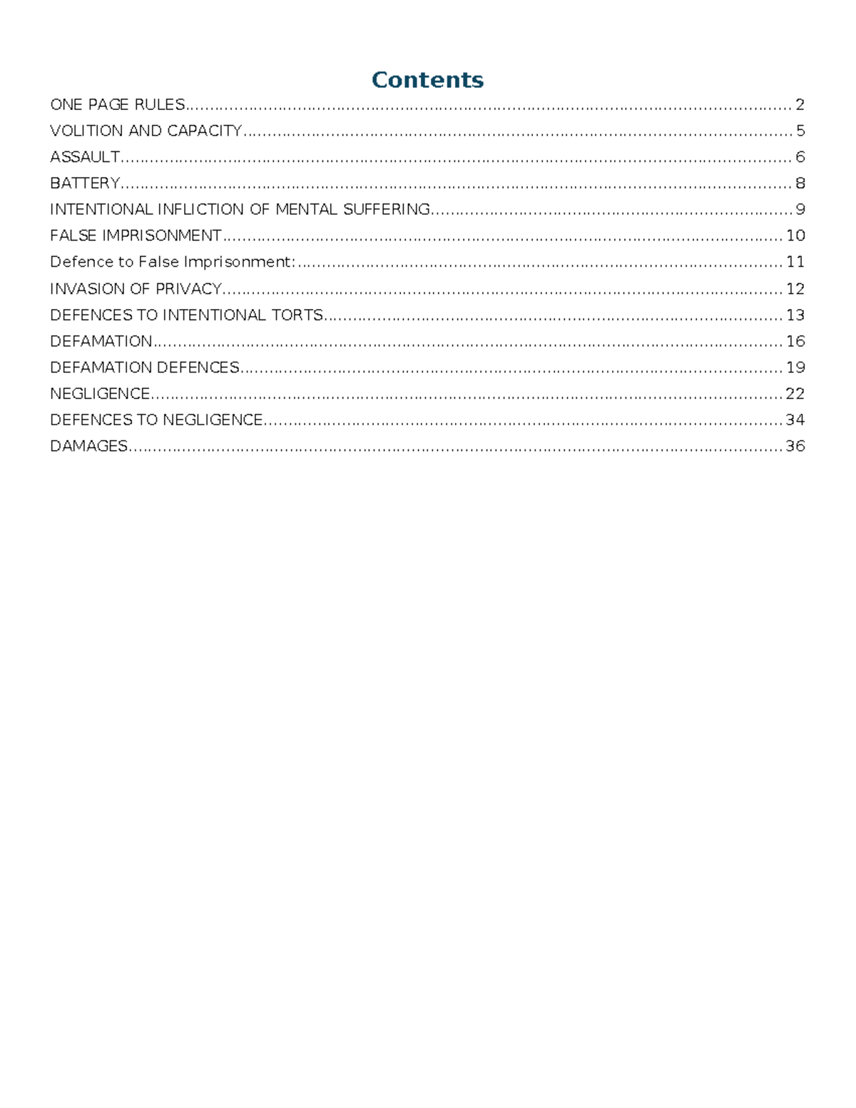 Torts CANS 1 - Comprehensive Exam Study Guide on Intentional Torts ...