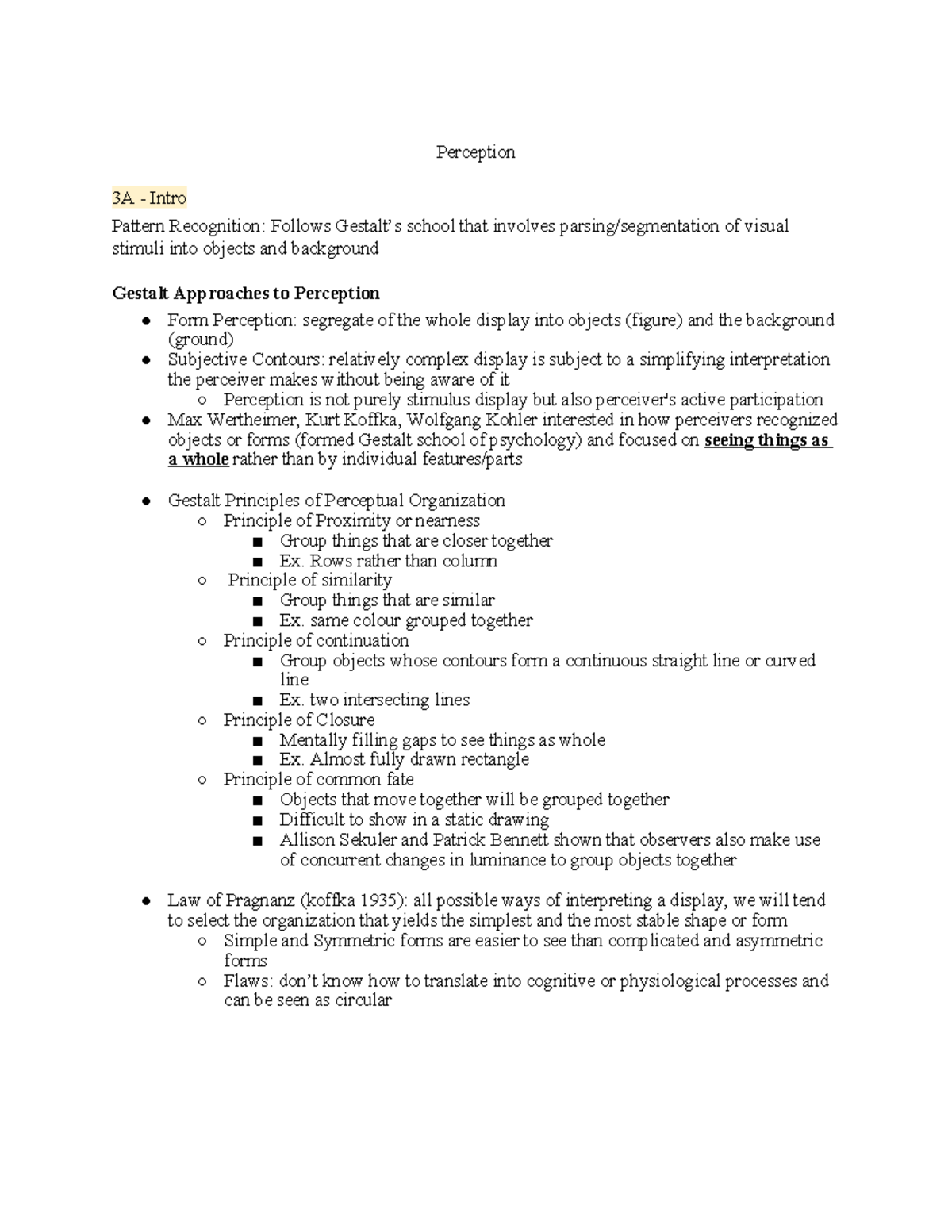 Perception 3A: Overview of Pattern Recognition and Gestalt Principles ...