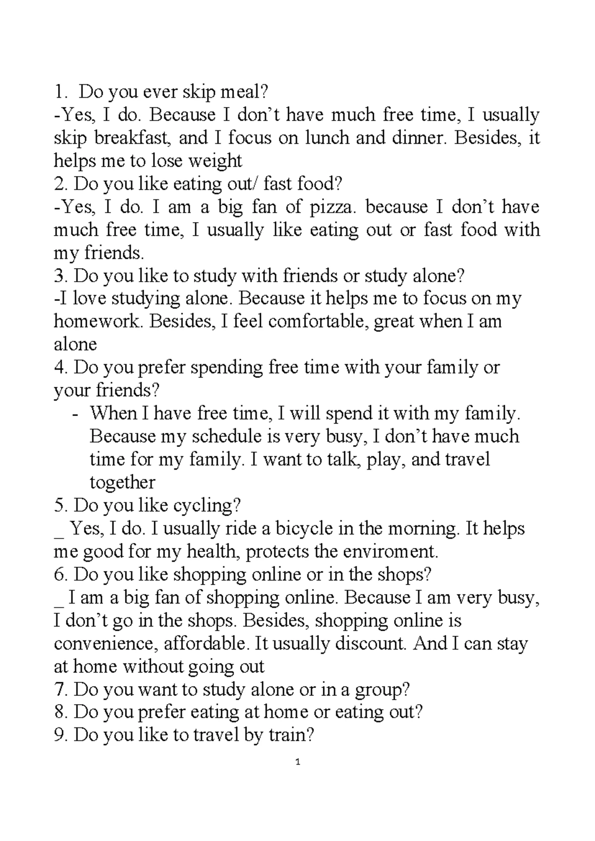 Speaking Level 1 - Review Questions and Personal Reflections - Studocu