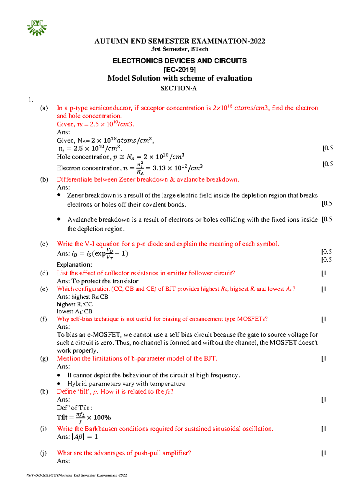 EDC 3rd Sem BTech End Semester Exam Model Solutions [EC-2019] - Studocu
