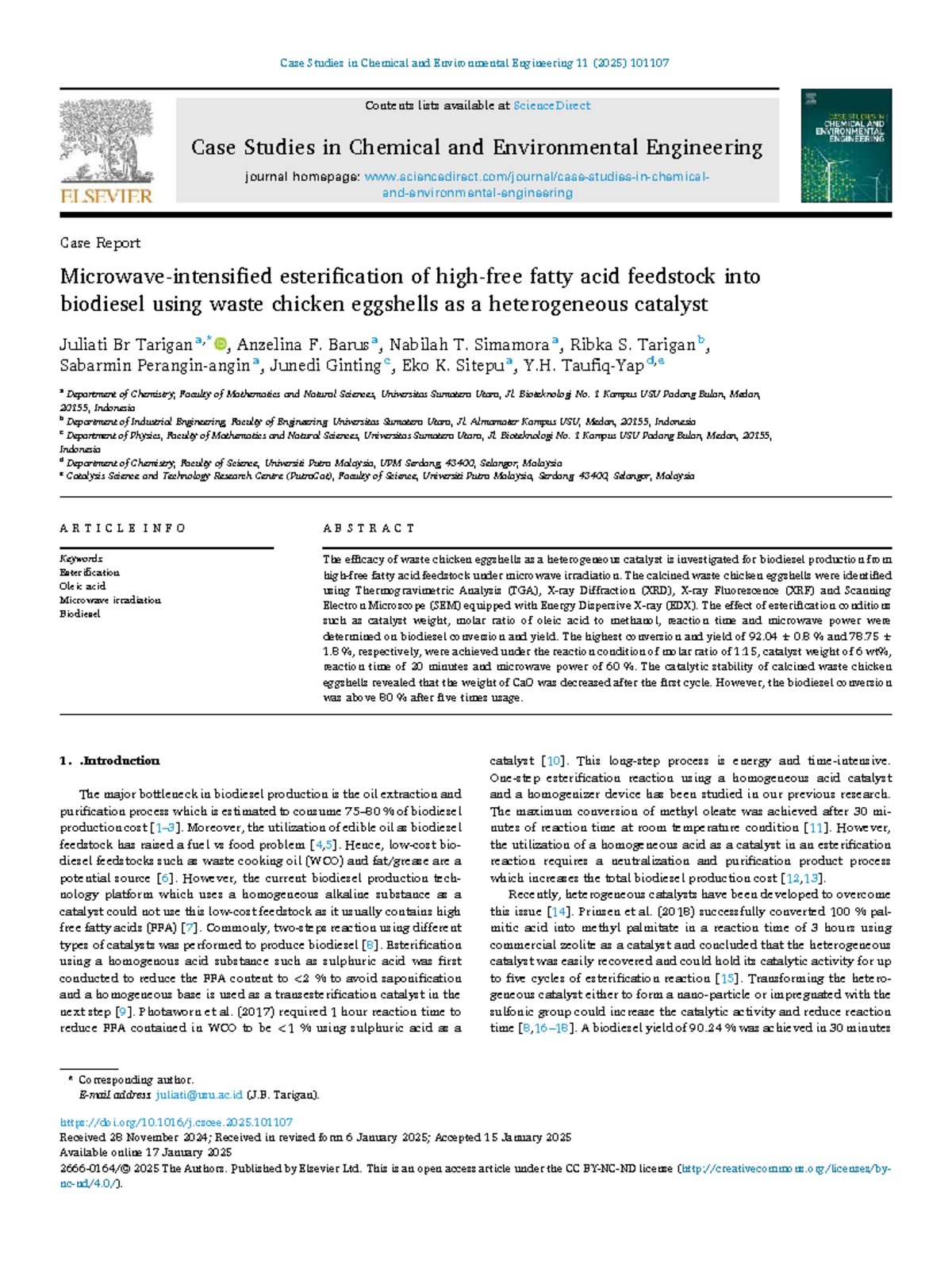 Esterification of Oleic Acid to Biodiesel Using CaO from Waste ...