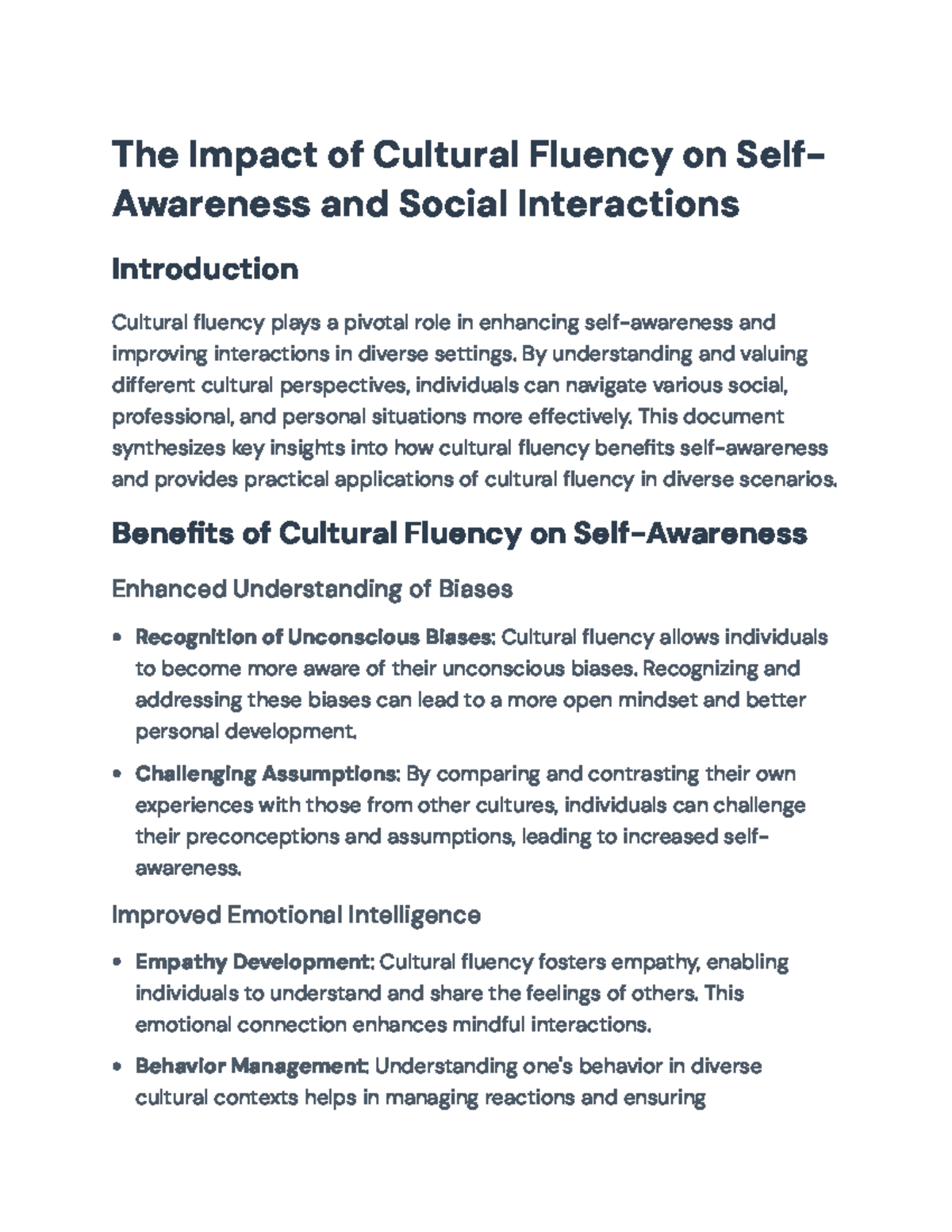 Cultural Fluency: Enhancing Self-Awareness and Social Interactions ...