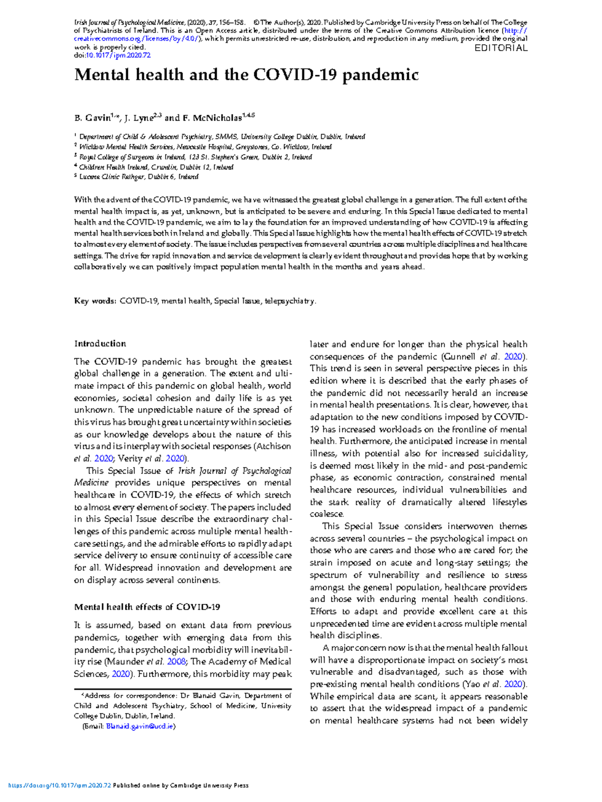 Mental Health Impacts During the COVID-19 Pandemic: Special Issue ...