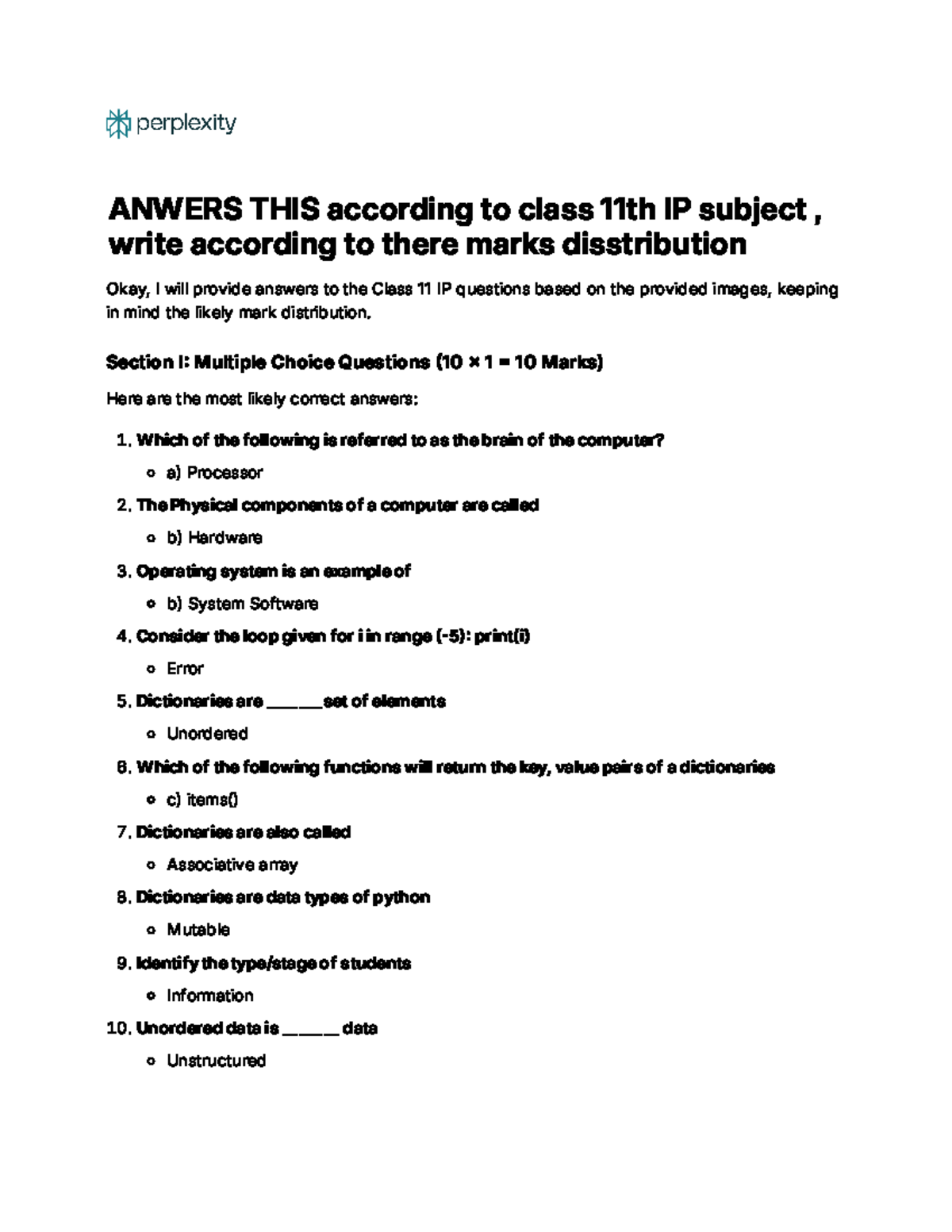 Anwers THIS according to class 11th IP subject - Okay, I will provide ...