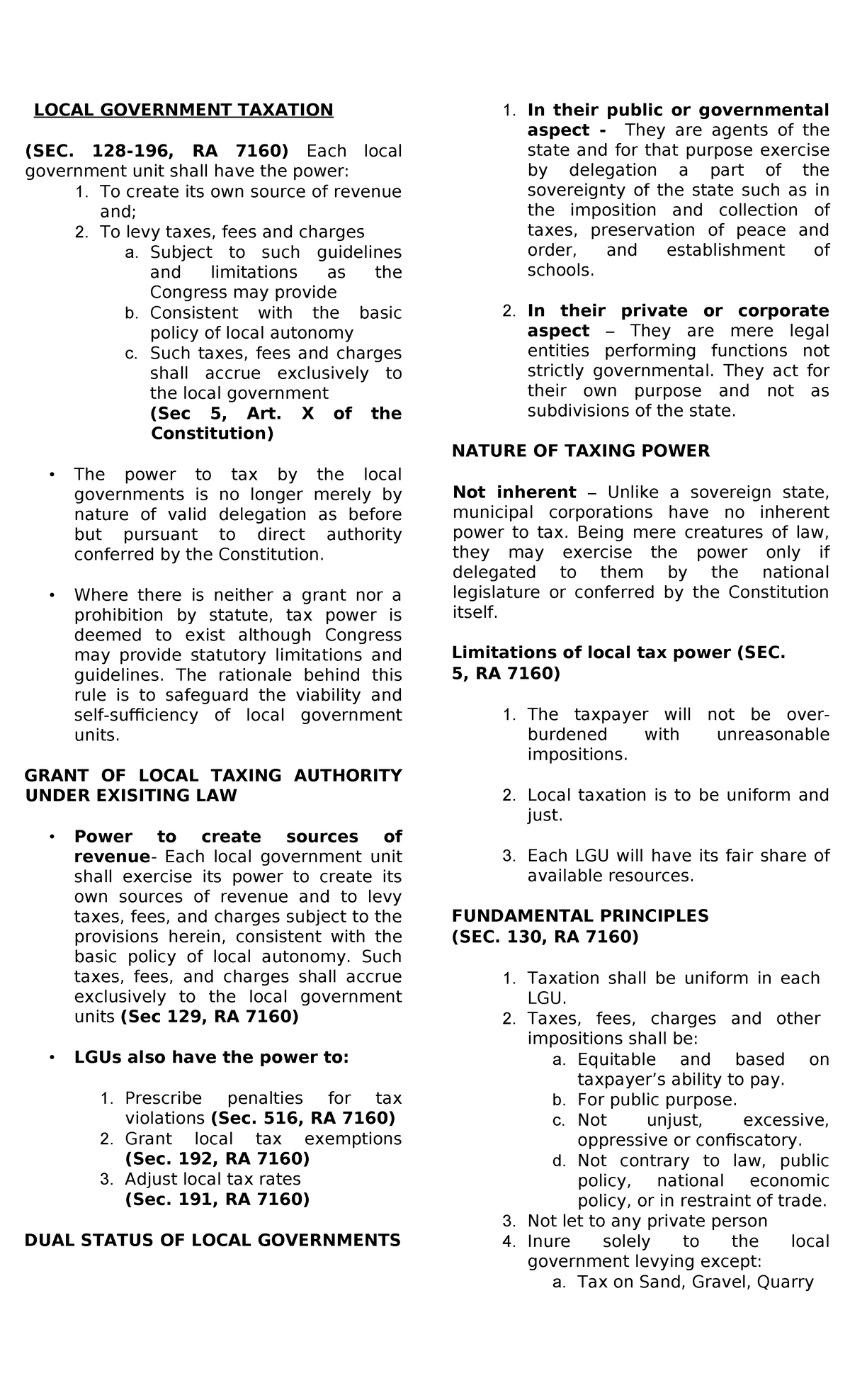 LOCAL GOVERNMENT TAXATION UNDER RA 7160: A COMPREHENSIVE GUIDE - Studocu
