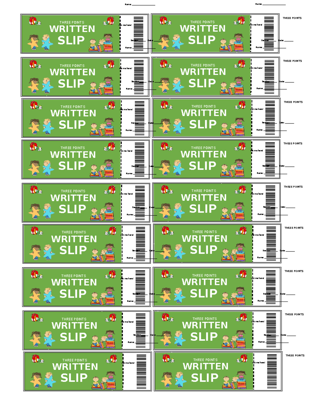 Slips - cut me here! WRITTEN WORKSSLIP THREE POINTS THREE POINTS cut me ...
