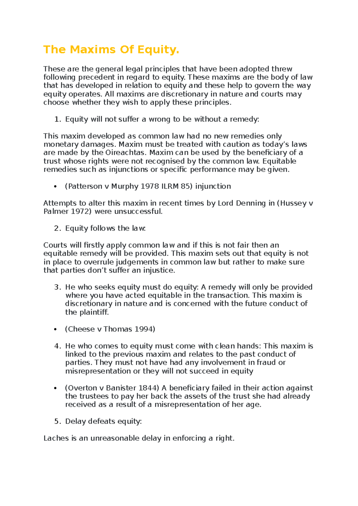 Maxims of Equity: Essential Notes and Legal Principles Explained - Studocu