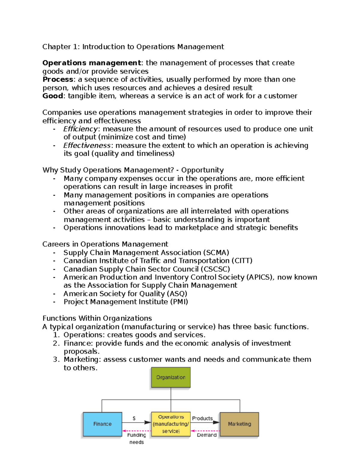 Textbook notes - Chapter 1: Introduction to Operations Management ...