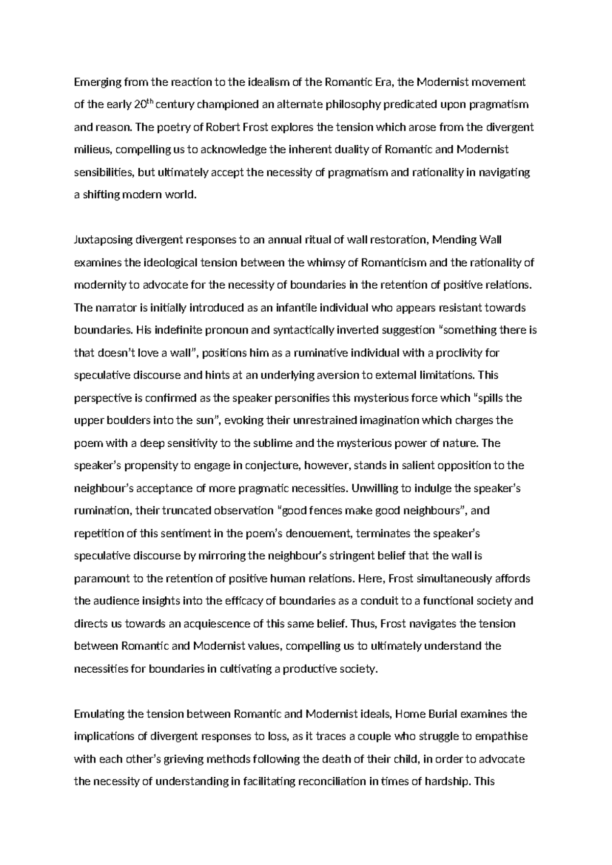 Frost Poetry Analysis: Navigating Romanticism & Modernism - Studocu